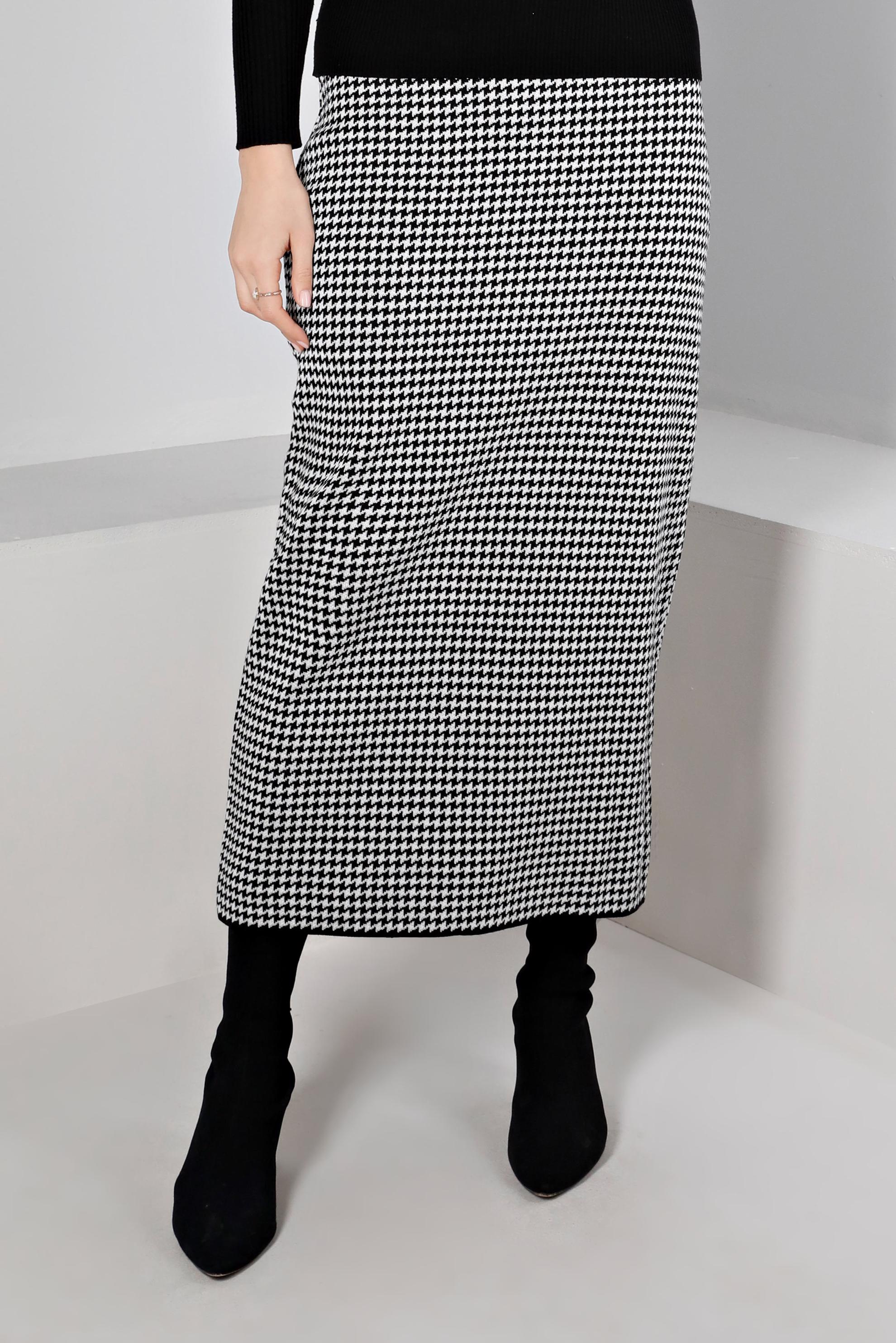 Hijab clothing BLACK HOUNDSTOOTH TEXTURED KNITWEAR SKIRT 60322