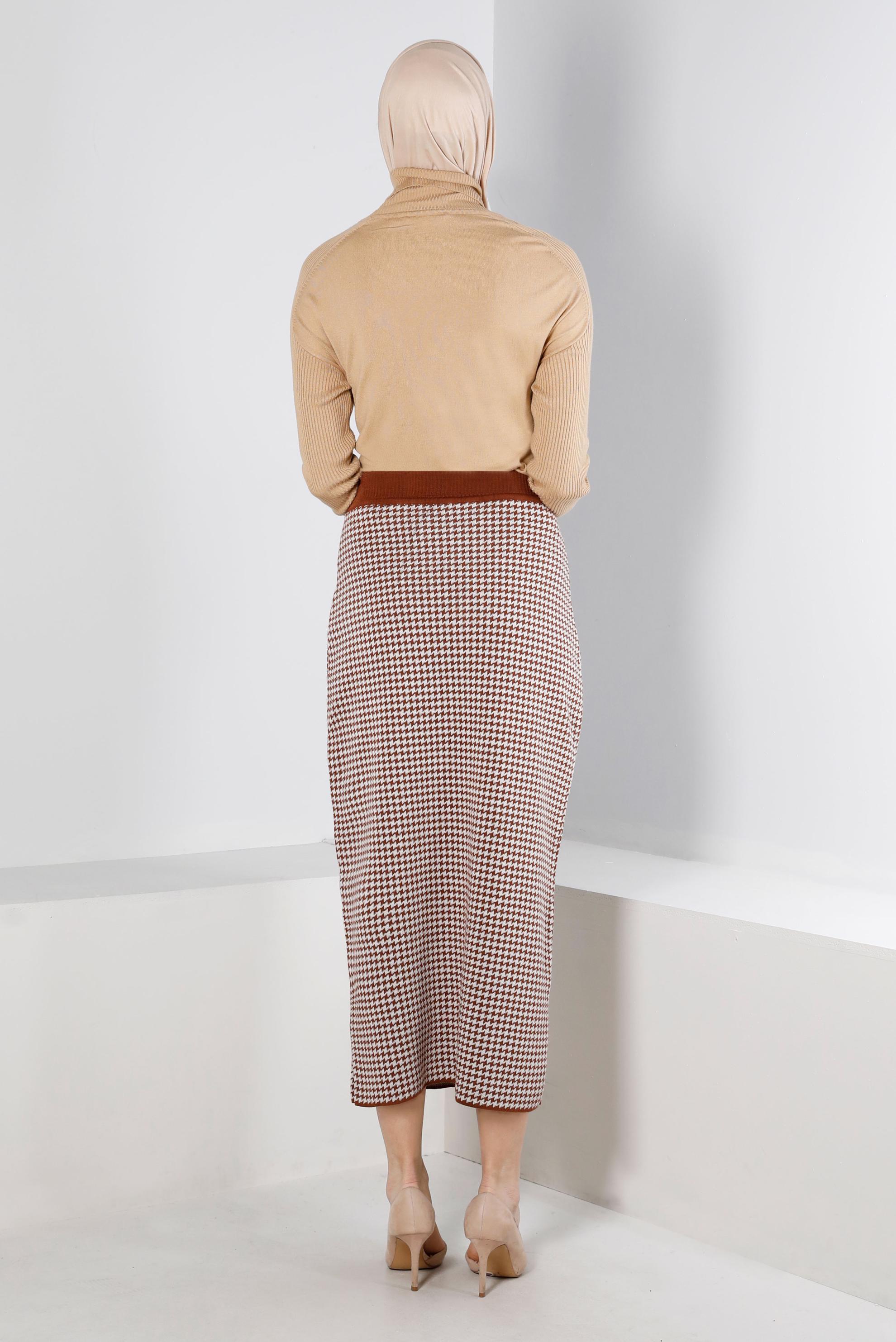 Vêtements hijab BRUN JUPE EN MAILLE TEXTURÉE PIED DE POULE 60322