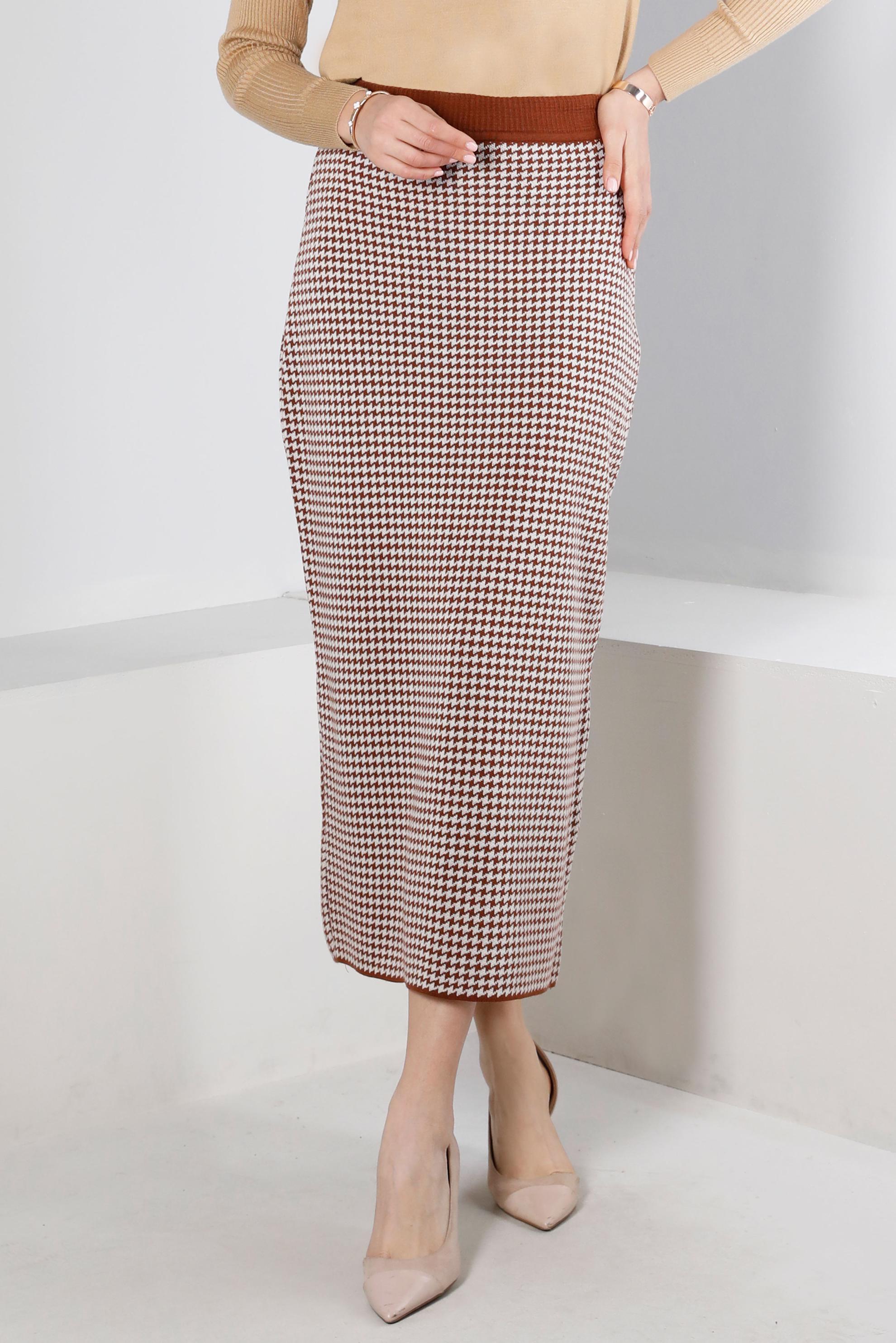 Vêtements hijab BRUN JUPE EN MAILLE TEXTURÉE PIED DE POULE 60322