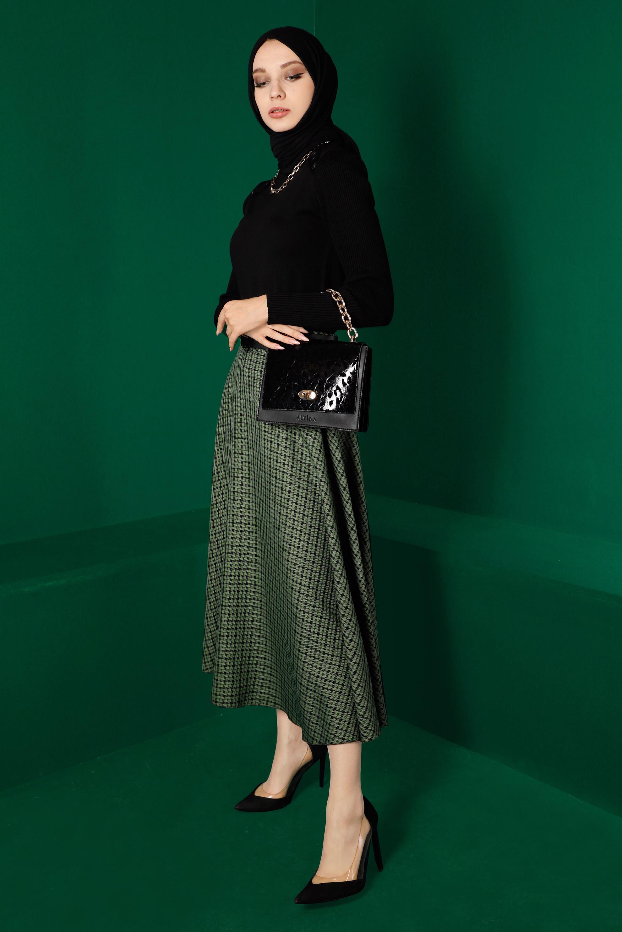 Vêtements hijab VERT JUPE À CARREAUX AVEC CEINTURE 60325