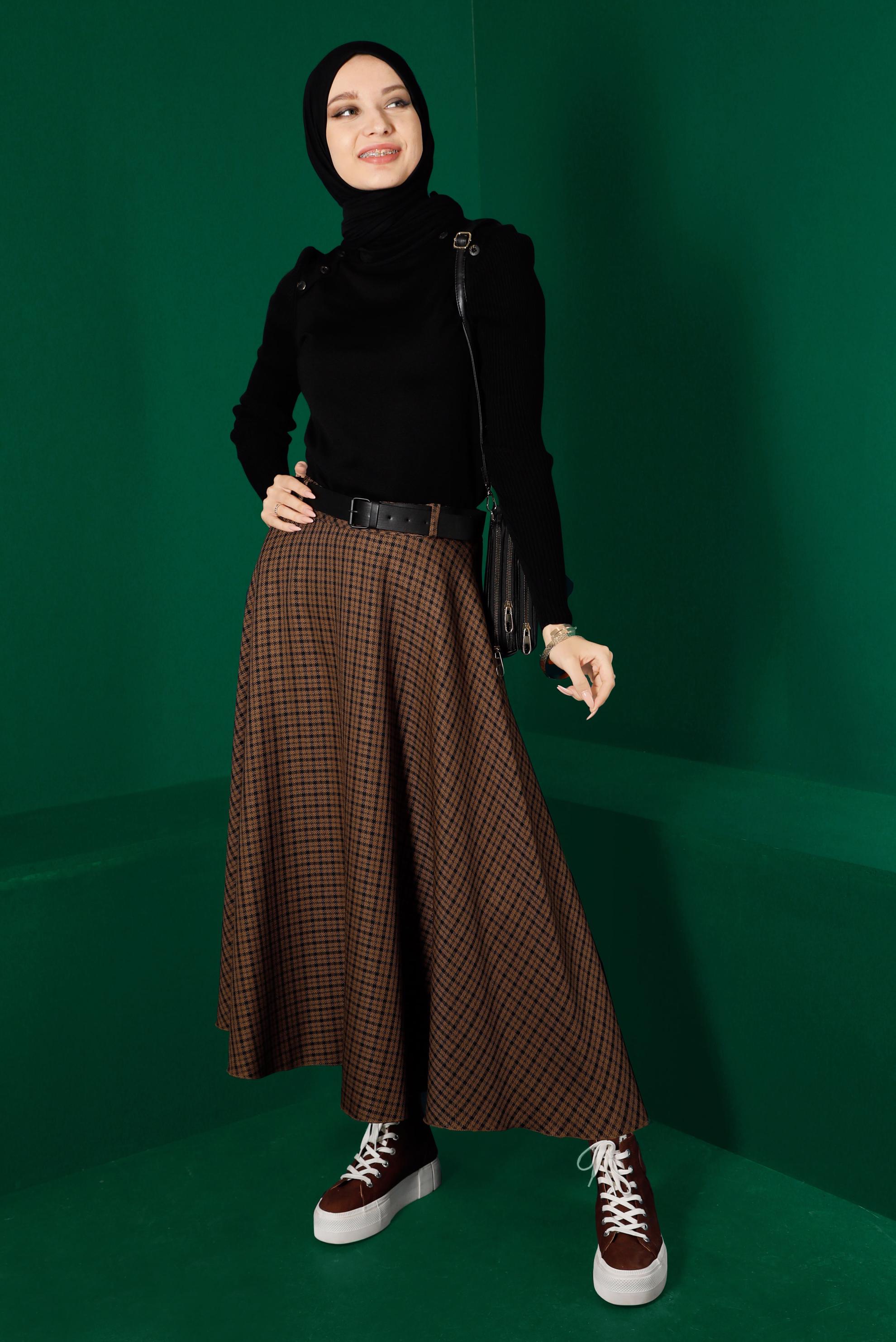 Vêtements hijab TABA JUPE À CARREAUX AVEC CEINTURE 60325