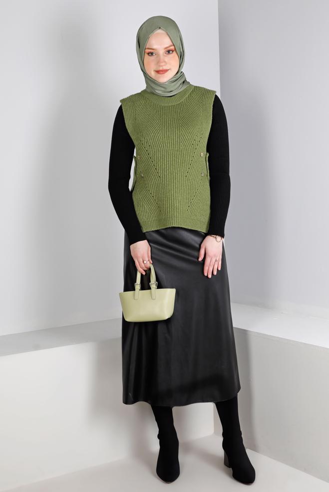 Tesettür giyim  KEMERLİ FERMUARLI ETEK 60326 - ALVİNA