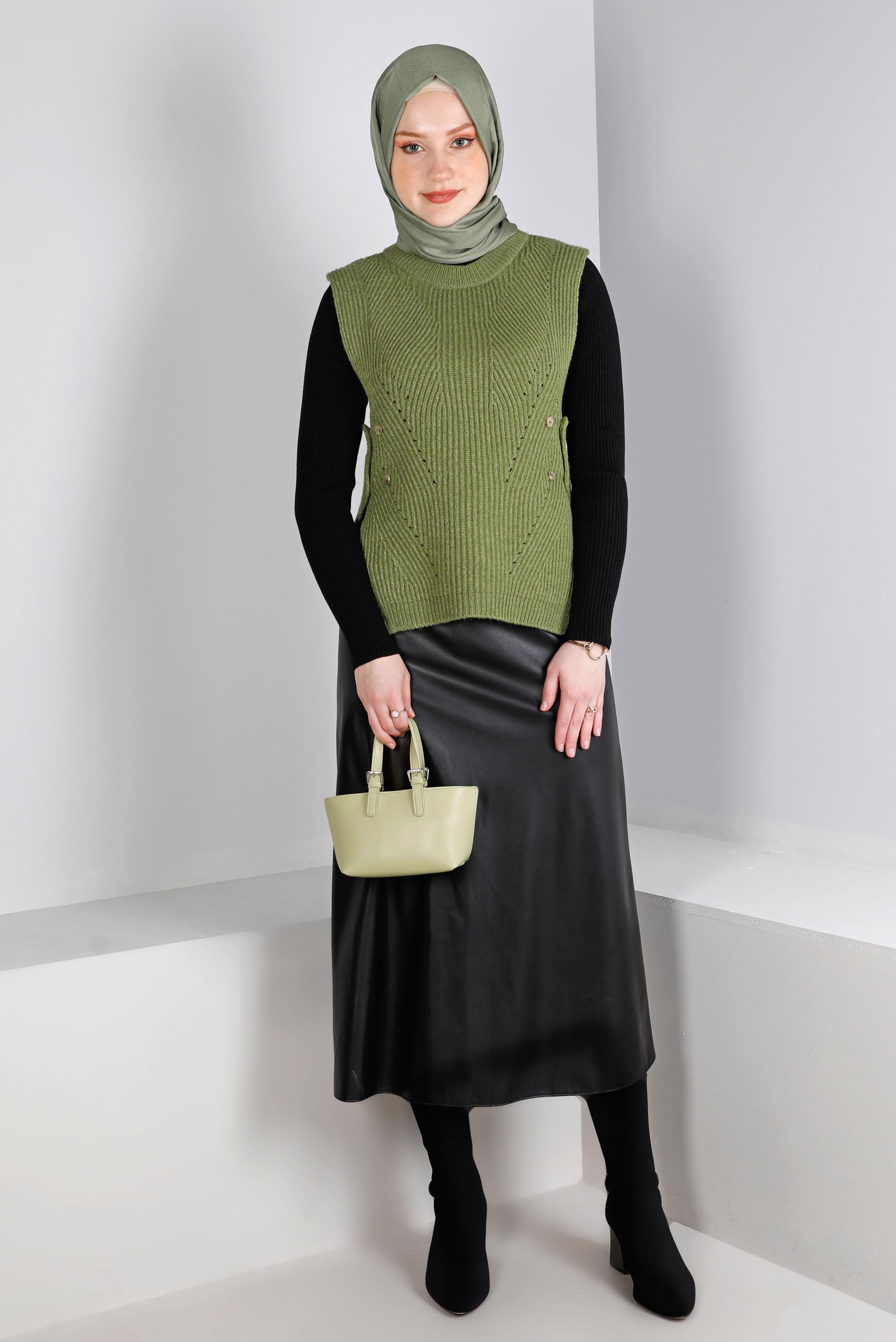 Tesettür giyim SİYAH KEMERLİ FERMUARLI ETEK 60326