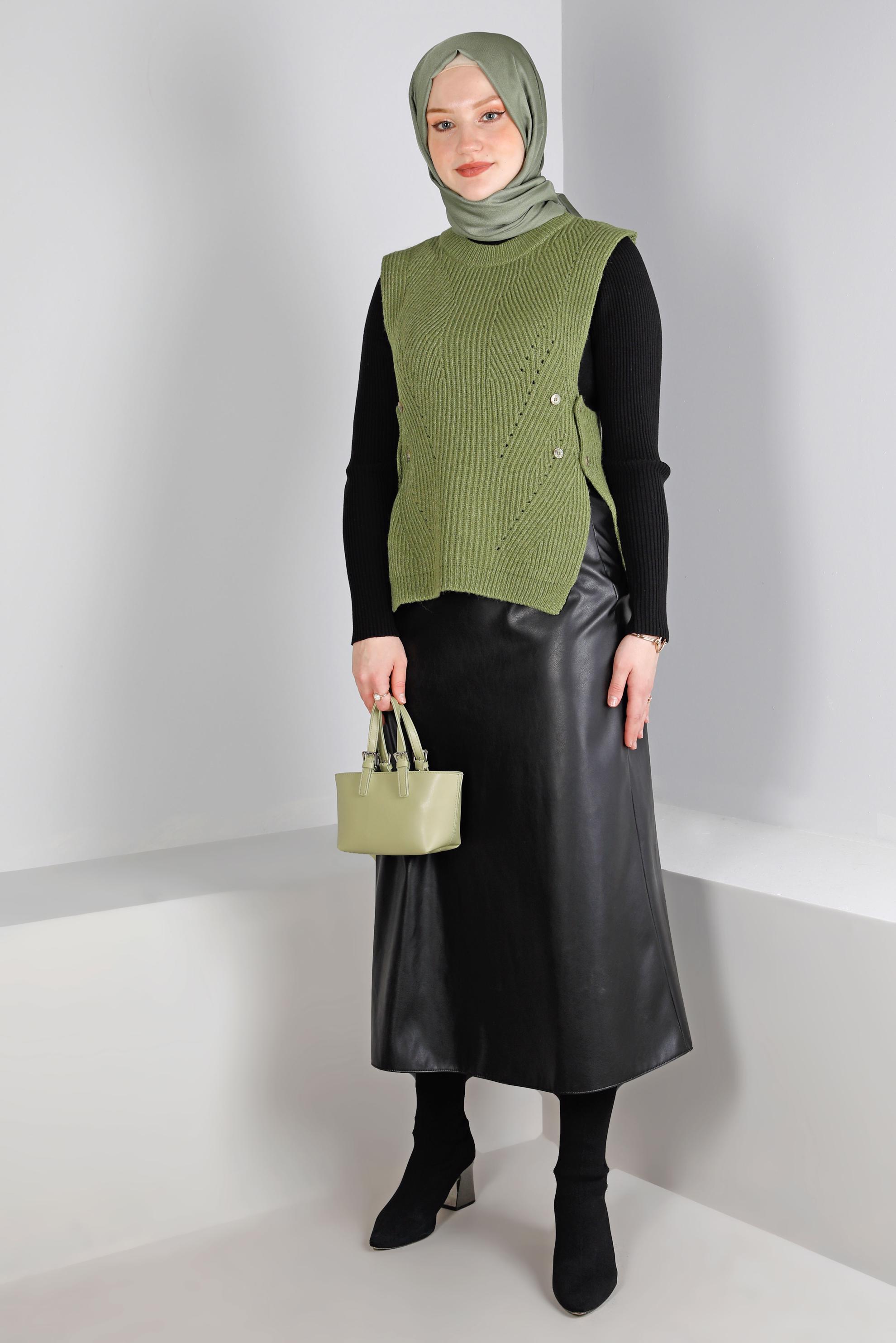 Tesettür giyim SİYAH KEMERLİ FERMUARLI ETEK 60326