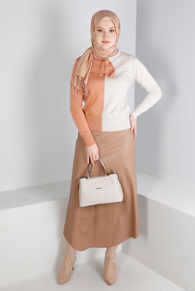 Hijab clothing  BELTED ZIPPERED SKIRT 60326  - ALVİNA