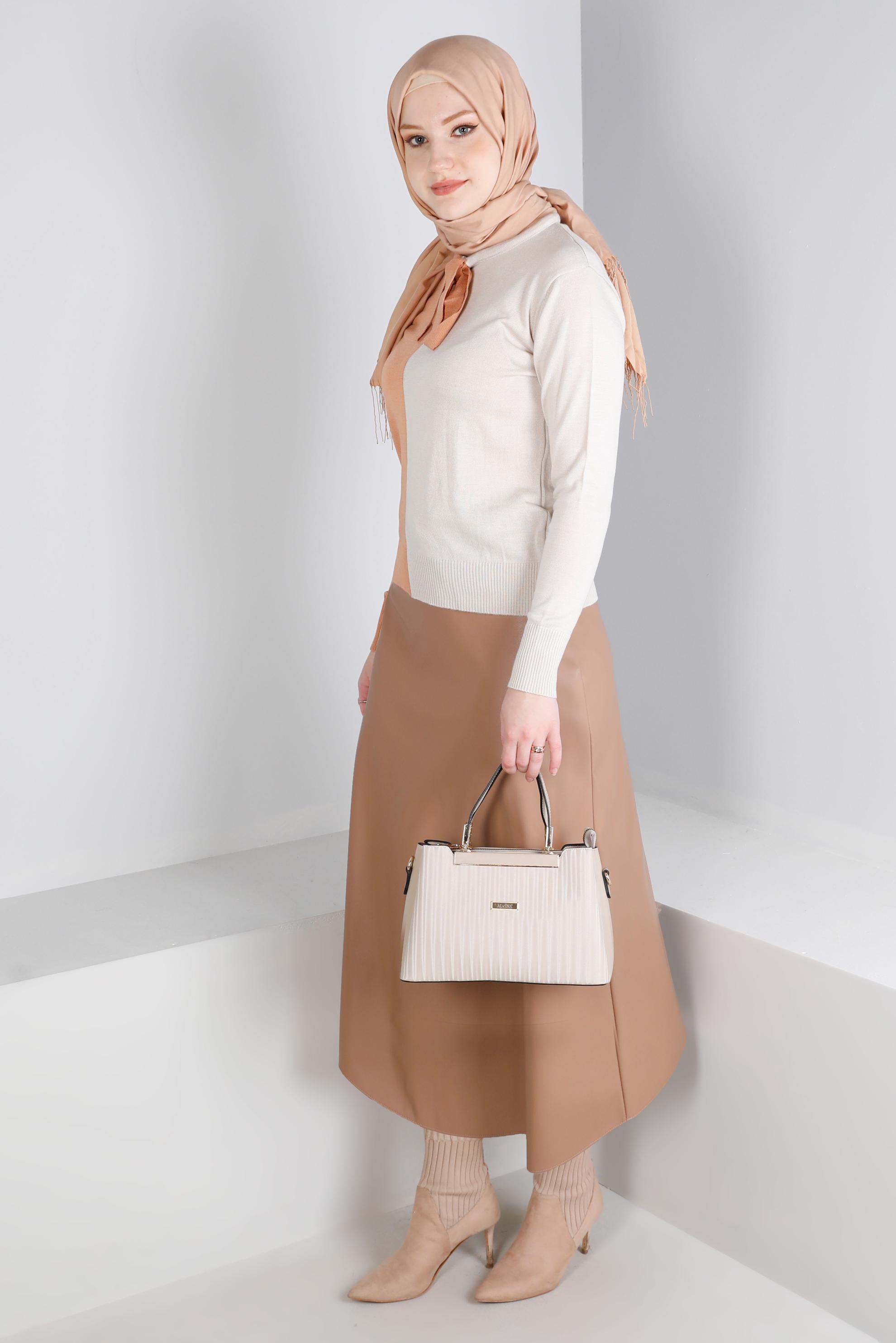 Hijab clothing BROWN BELTED ZIPPERED SKIRT 60326 