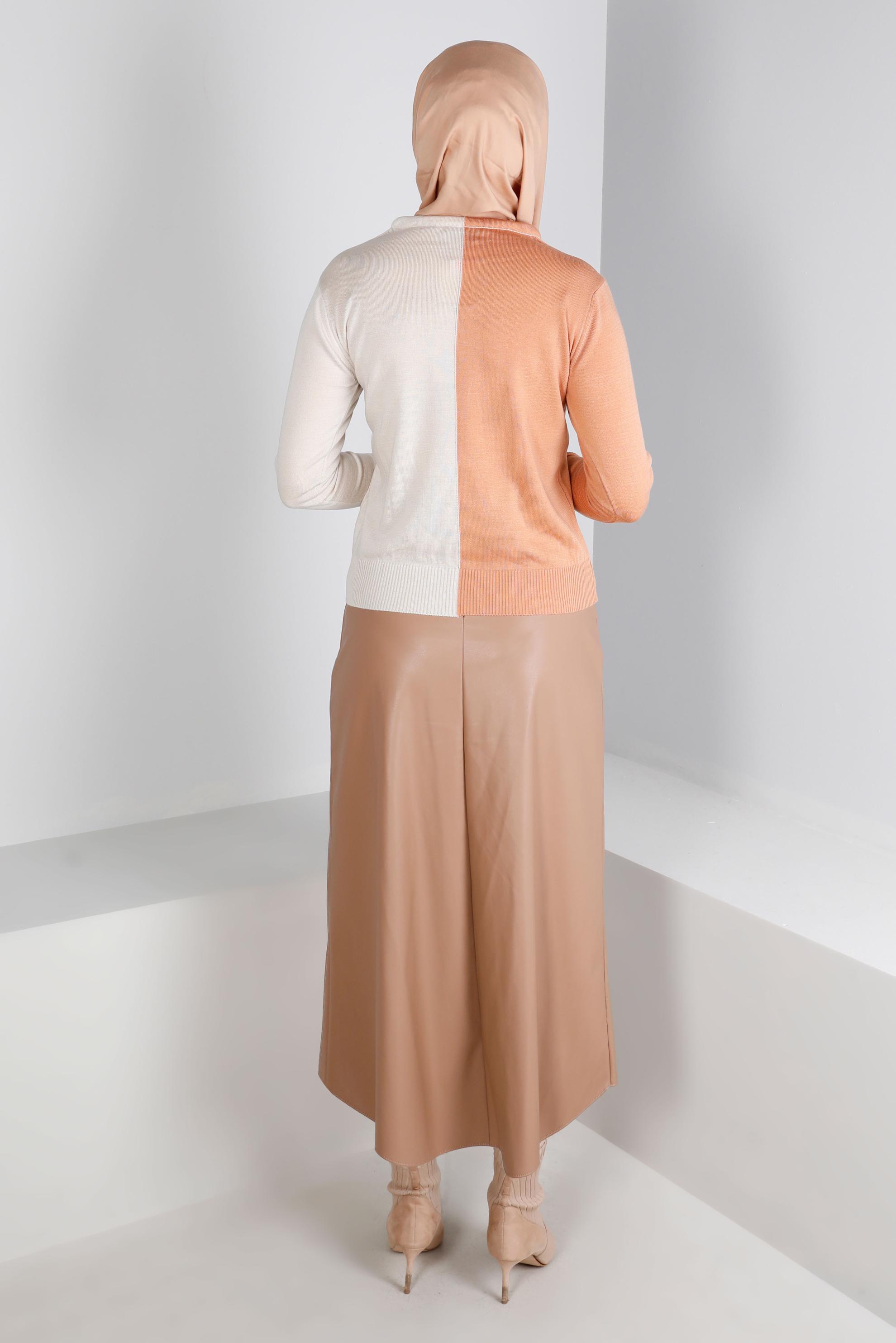 Hijab clothing BROWN BELTED ZIPPERED SKIRT 60326 