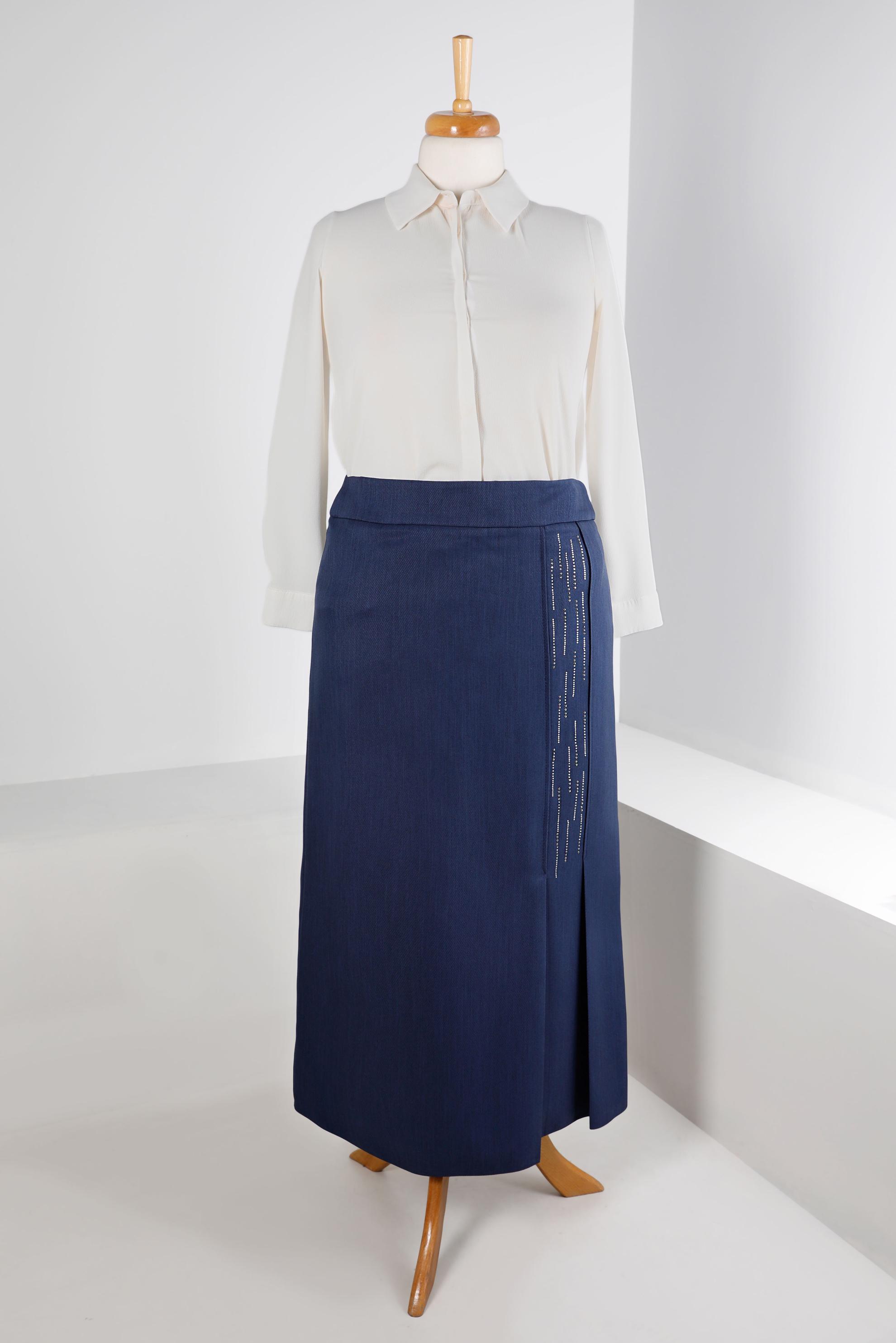 Tesettür giyim LACİVERT DÜZ KESİM ETEK 60327