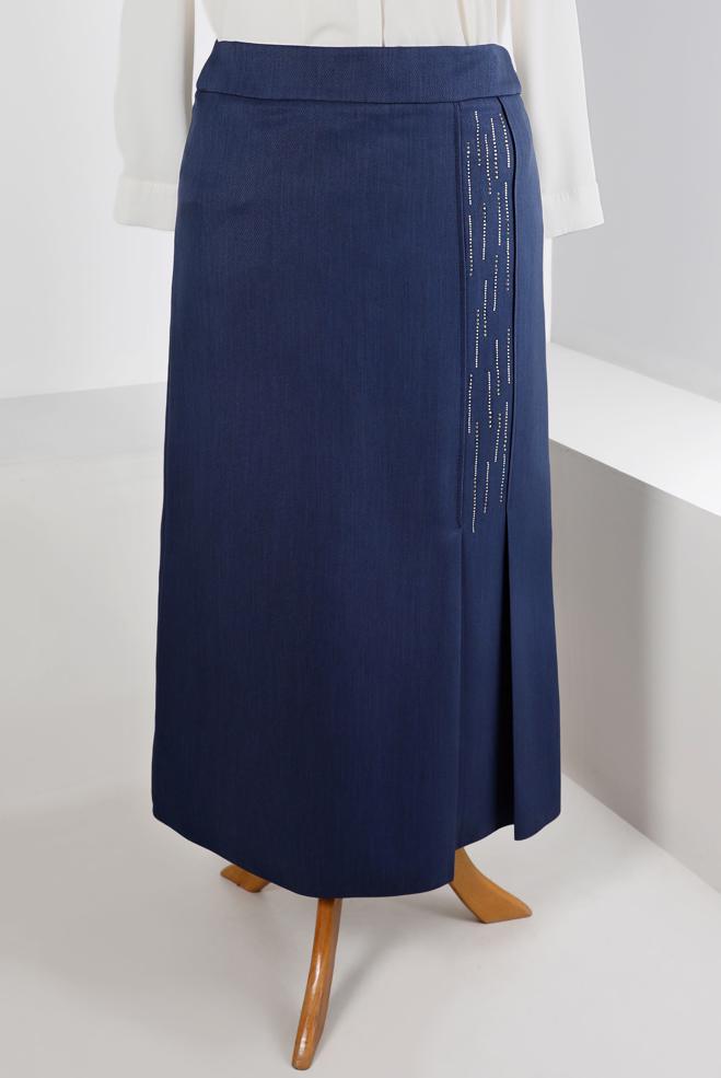 Tesettür giyim LACİVERT DÜZ KESİM ETEK 60327 - ALVİNA