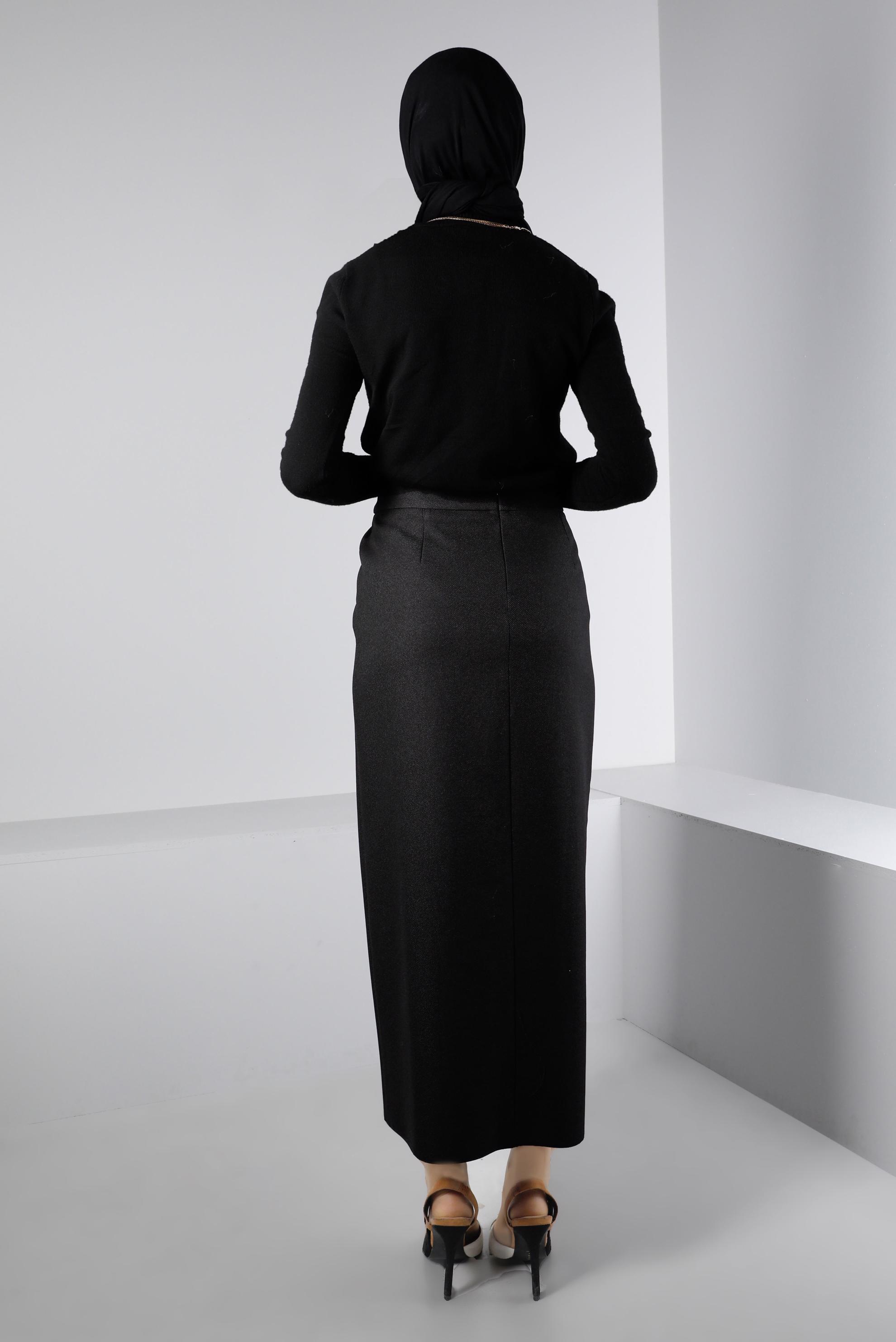 Vêtements hijab NOIR JUPE AVEC CEINTURE ET FENTE 60328