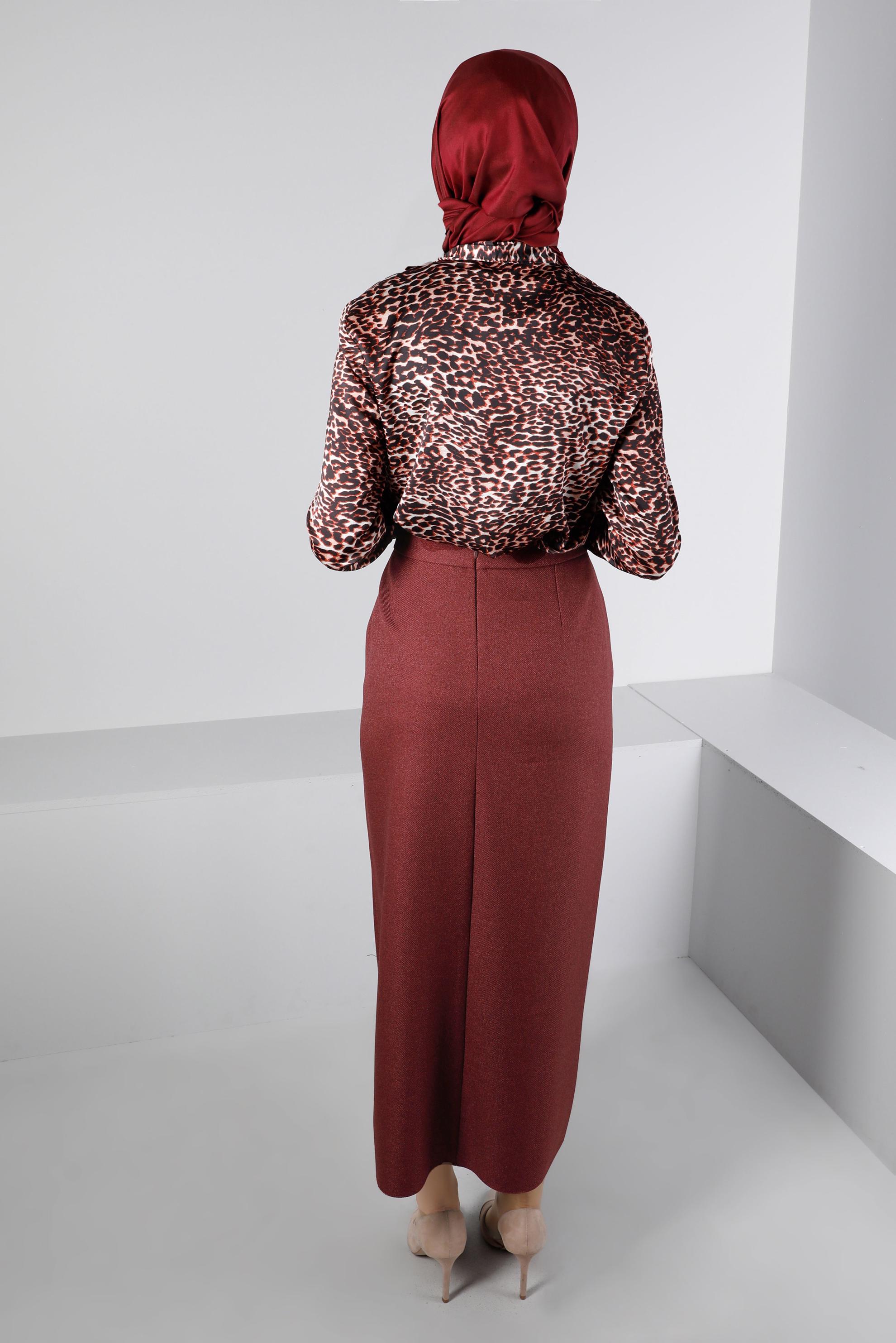 Tesettür giyim MÜRDÜM YANDAN YIRTMAÇLI KEMER DETAYLI ETEK 60328 