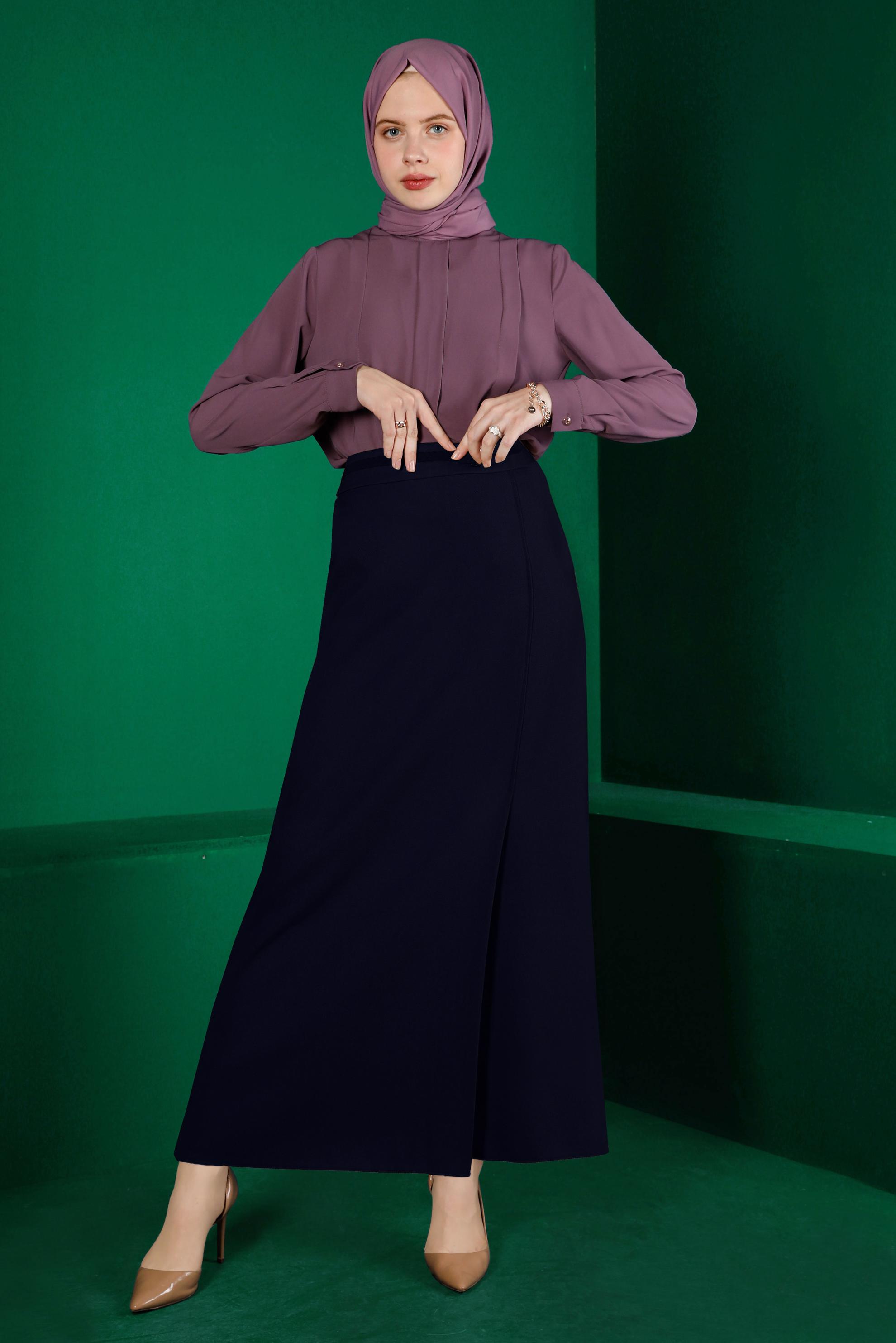 Vêtements hijab BLEU MARINE JUPE AVEC CEINTURE ET FENTE 60328