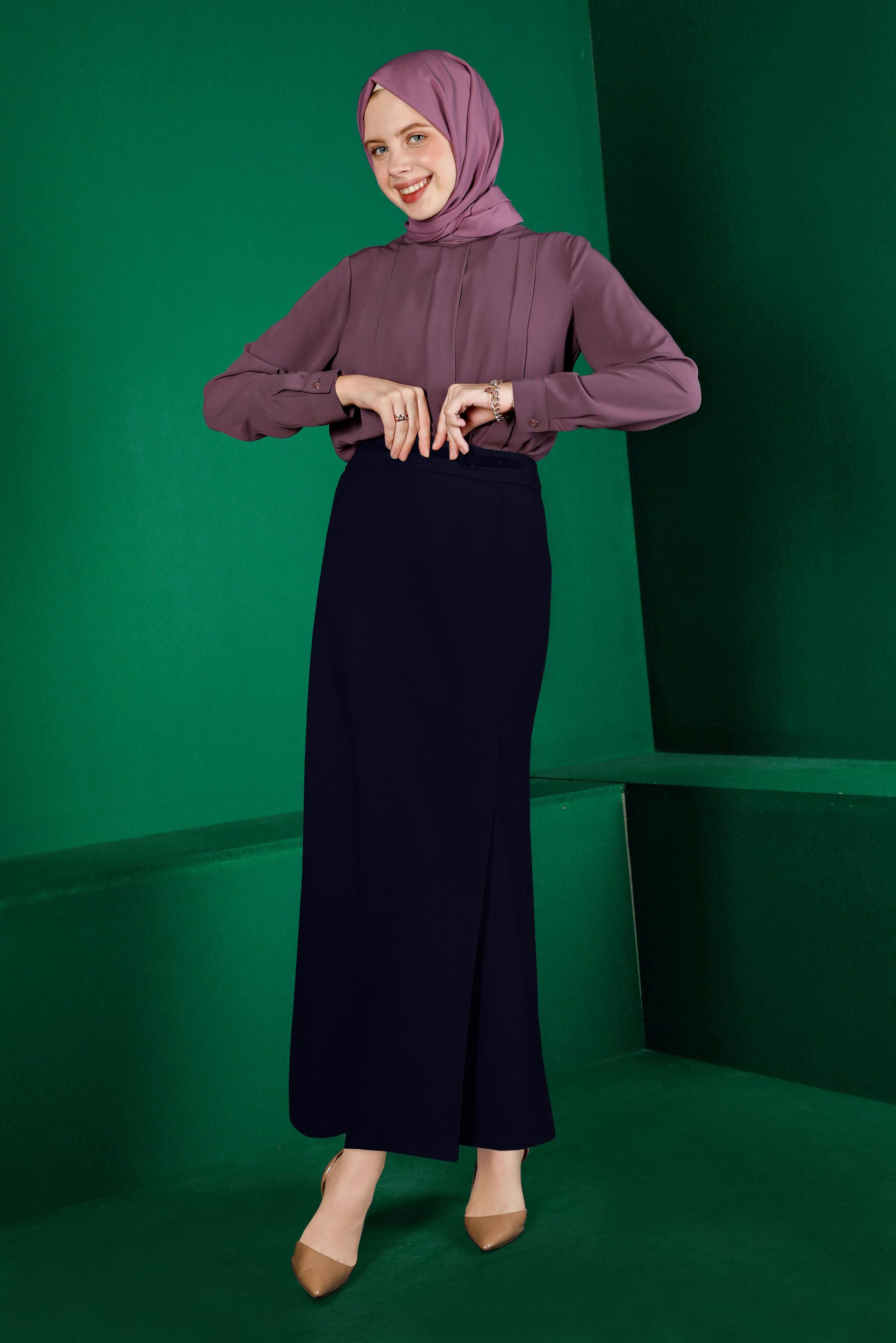 Vêtements hijab BLEU MARINE JUPE AVEC CEINTURE ET FENTE 60328