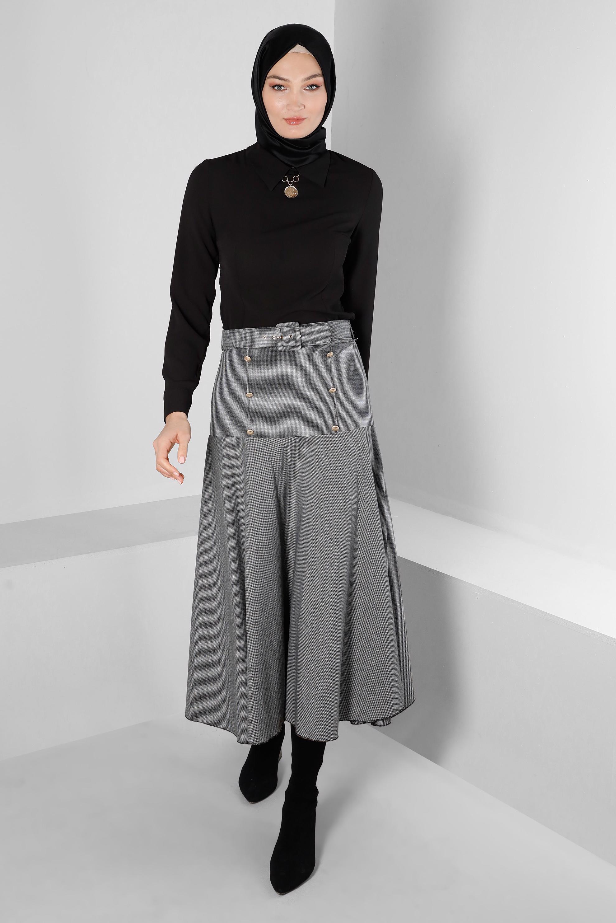 Vêtements hijab NOIR JUPE AVEC CEINTURE ET BOUTONS 60330