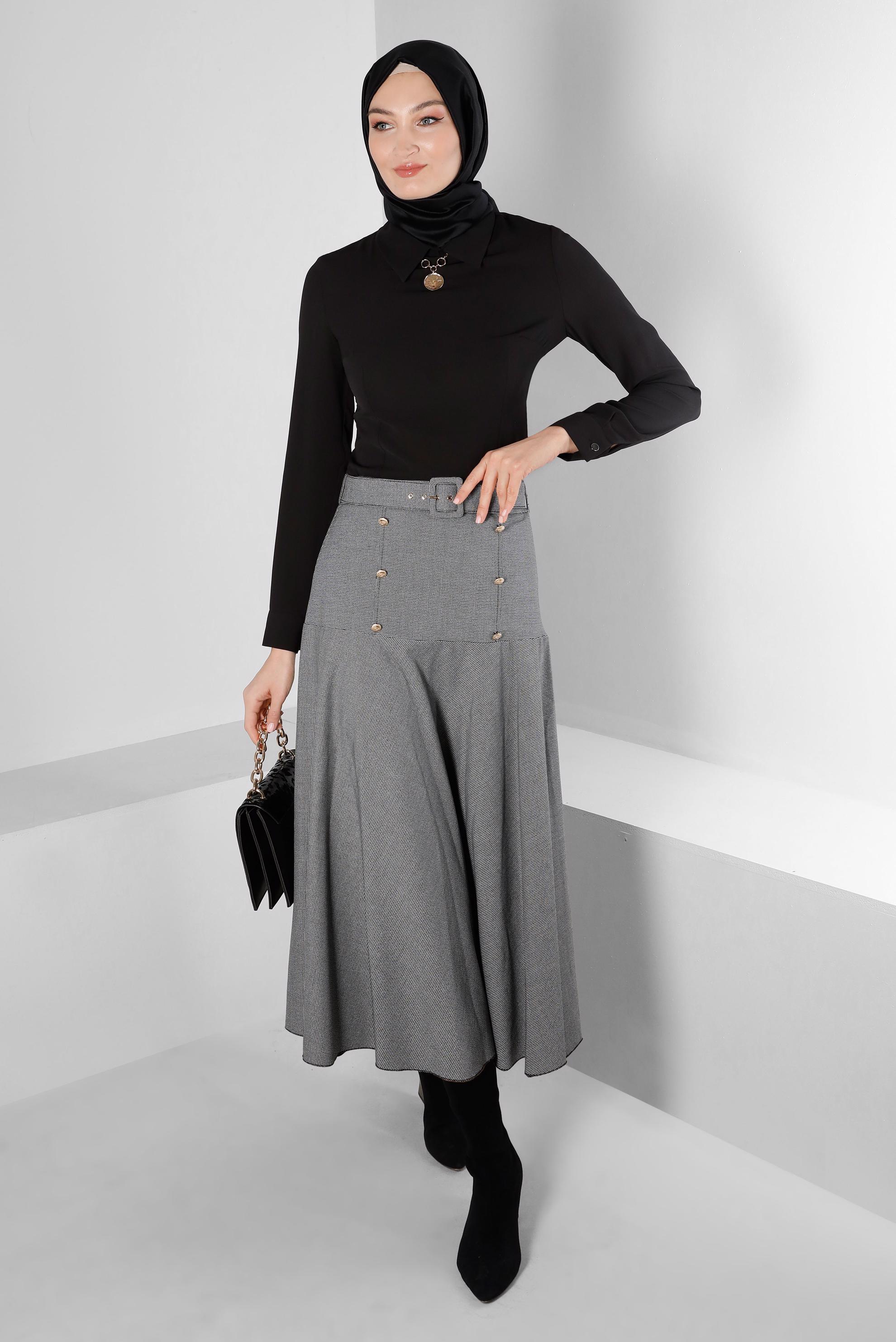Vêtements hijab NOIR JUPE AVEC CEINTURE ET BOUTONS 60330