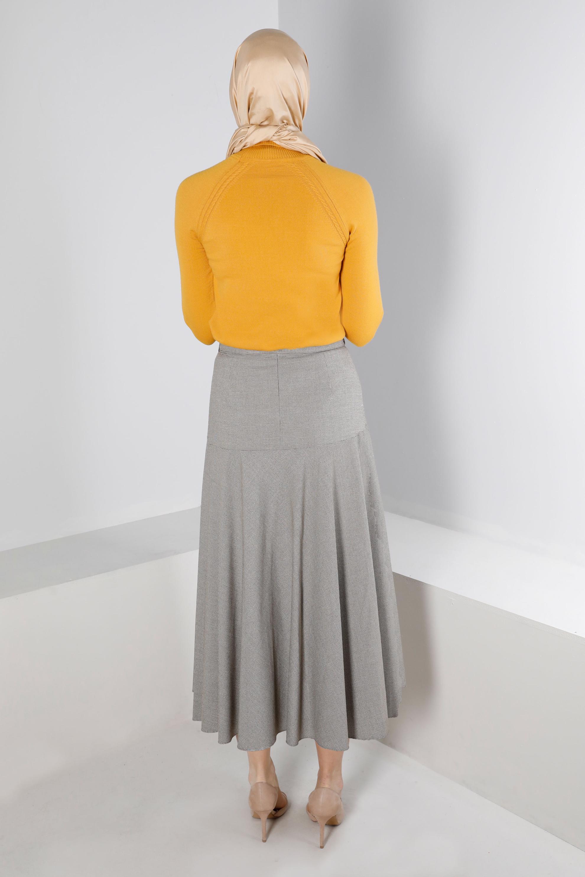 Tesettür giyim VİZON KEMERLİ DÜĞME DETAYLI ETEK 60330 