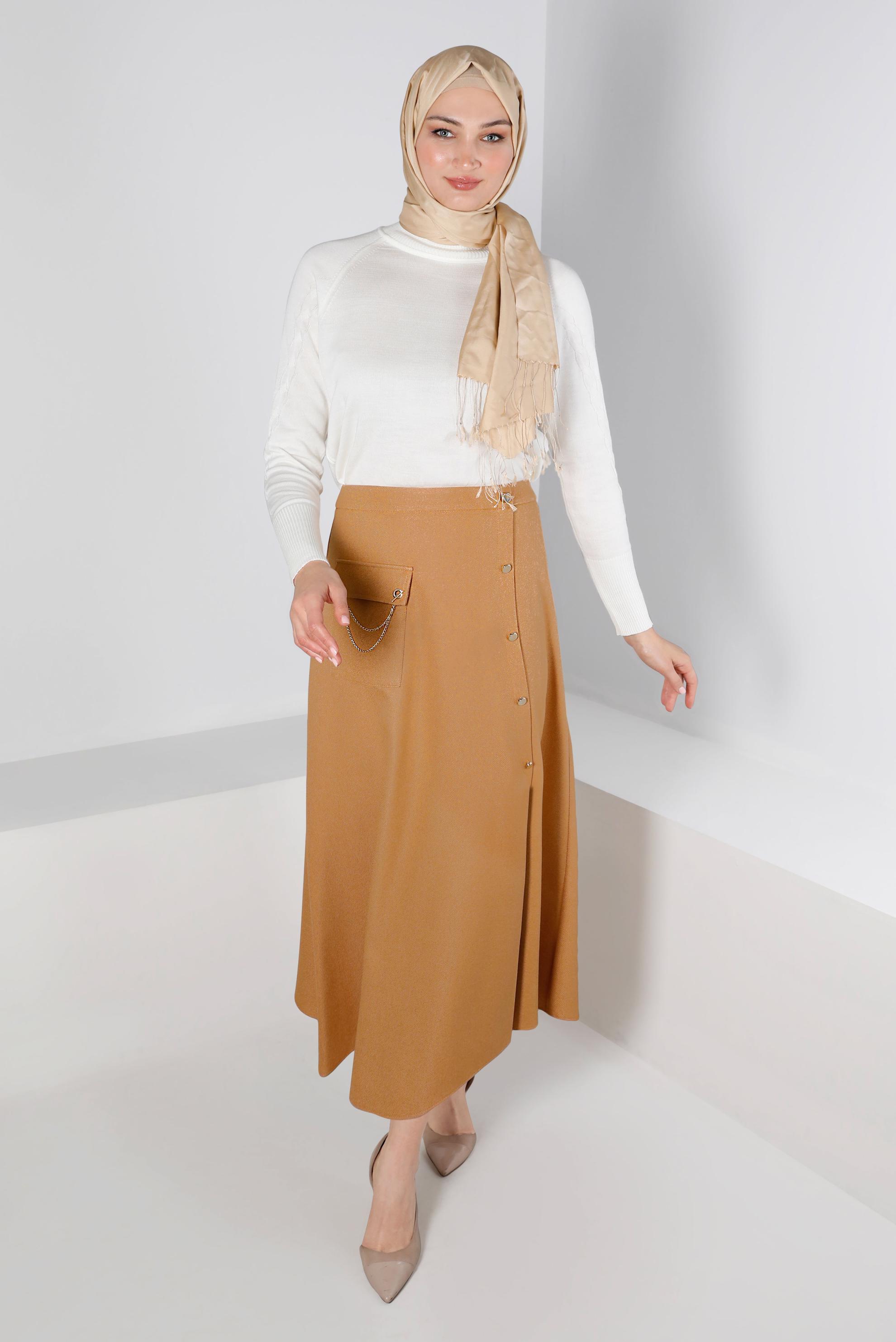 Vêtements hijab ORANGE JUPE DÉTAIL BOUTONS AVEC POCHE 60332