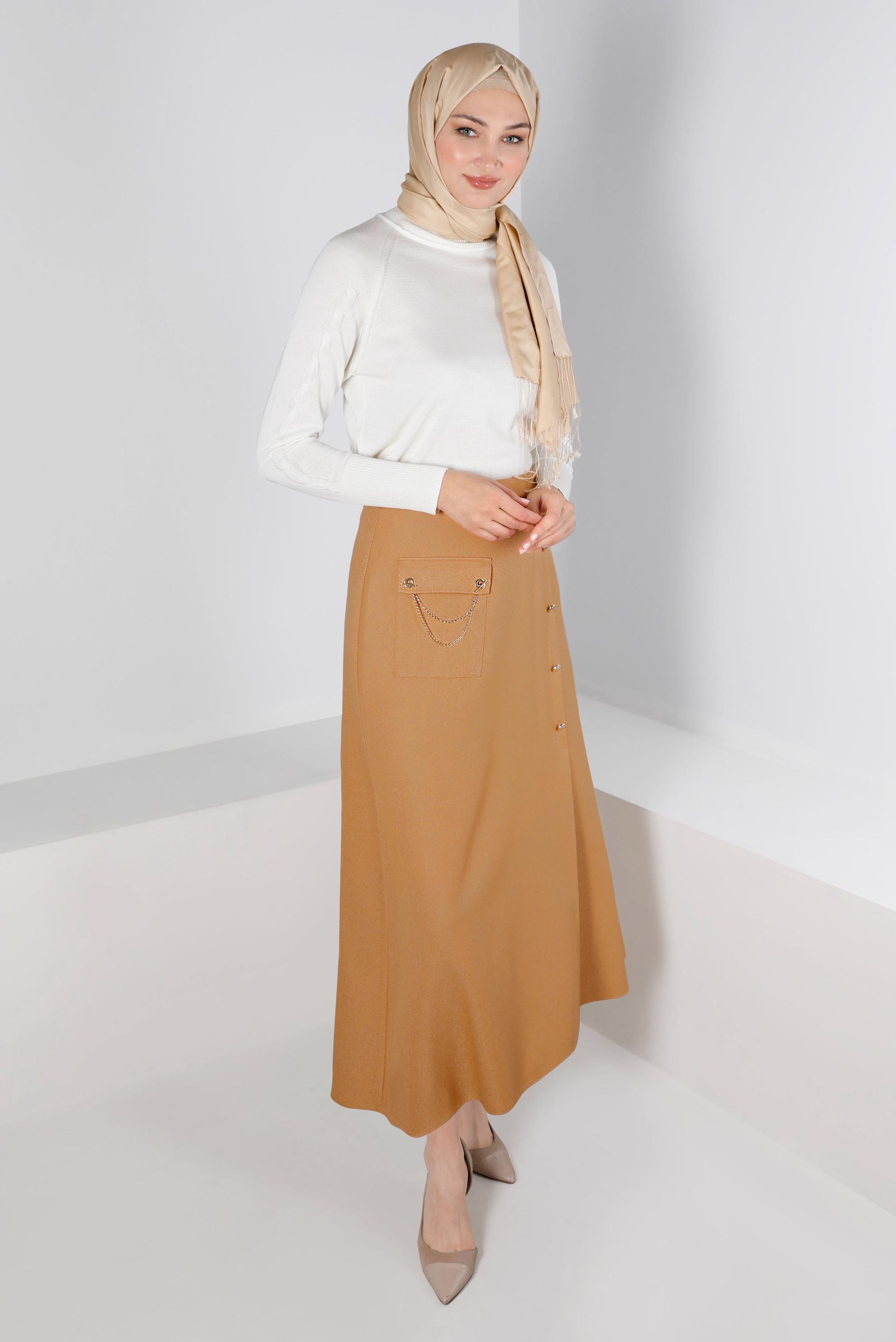 Vêtements hijab ORANGE JUPE DÉTAIL BOUTONS AVEC POCHE 60332