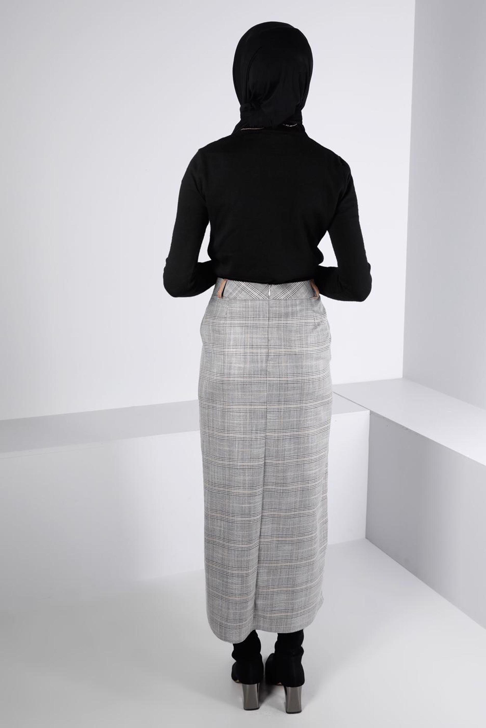 Vêtements hijab NOIR JUPE MOTIF CARREAUX BOUTONNÉE 60333