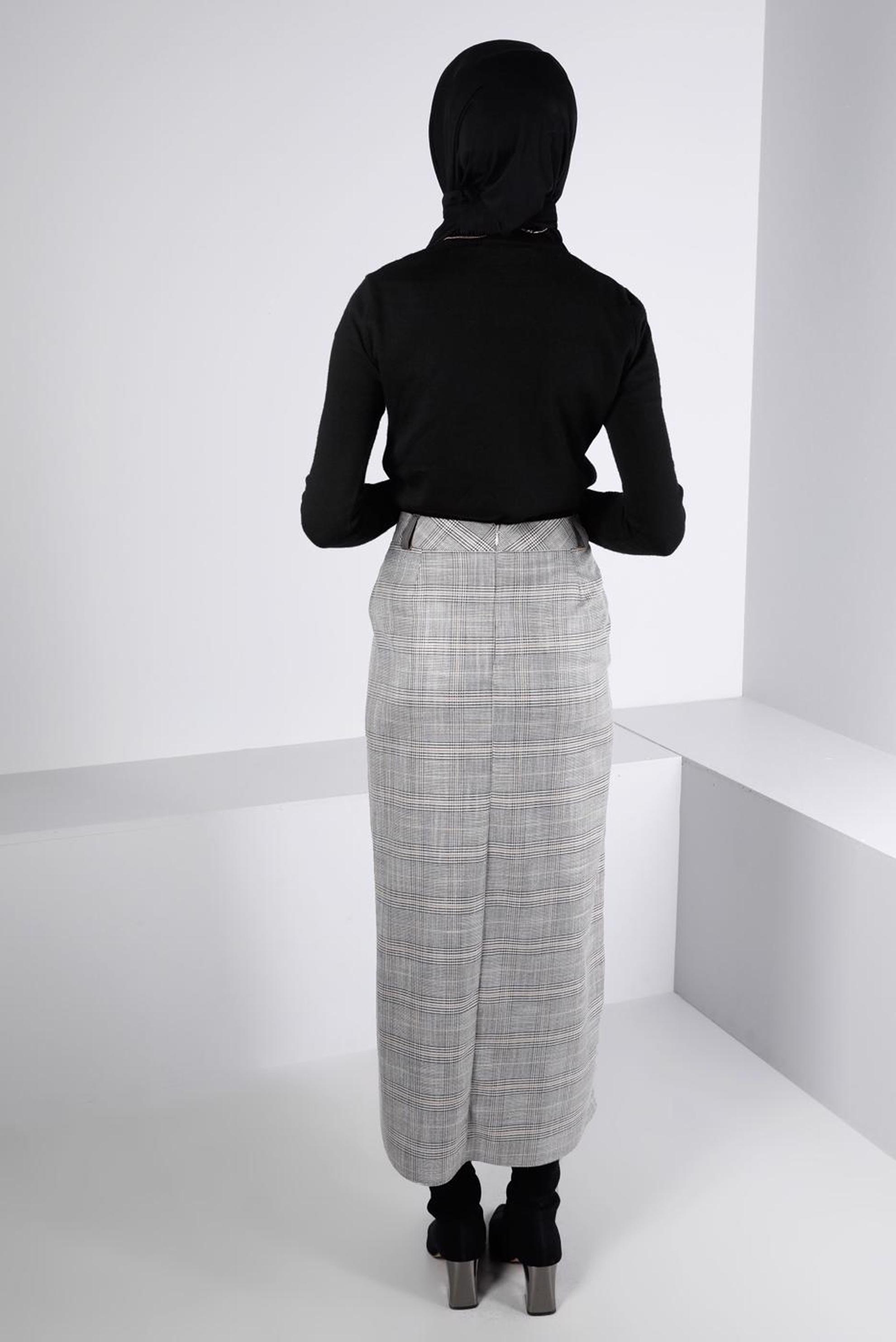 Vêtements hijab NOIR JUPE MOTIF CARREAUX BOUTONNÉE 60333