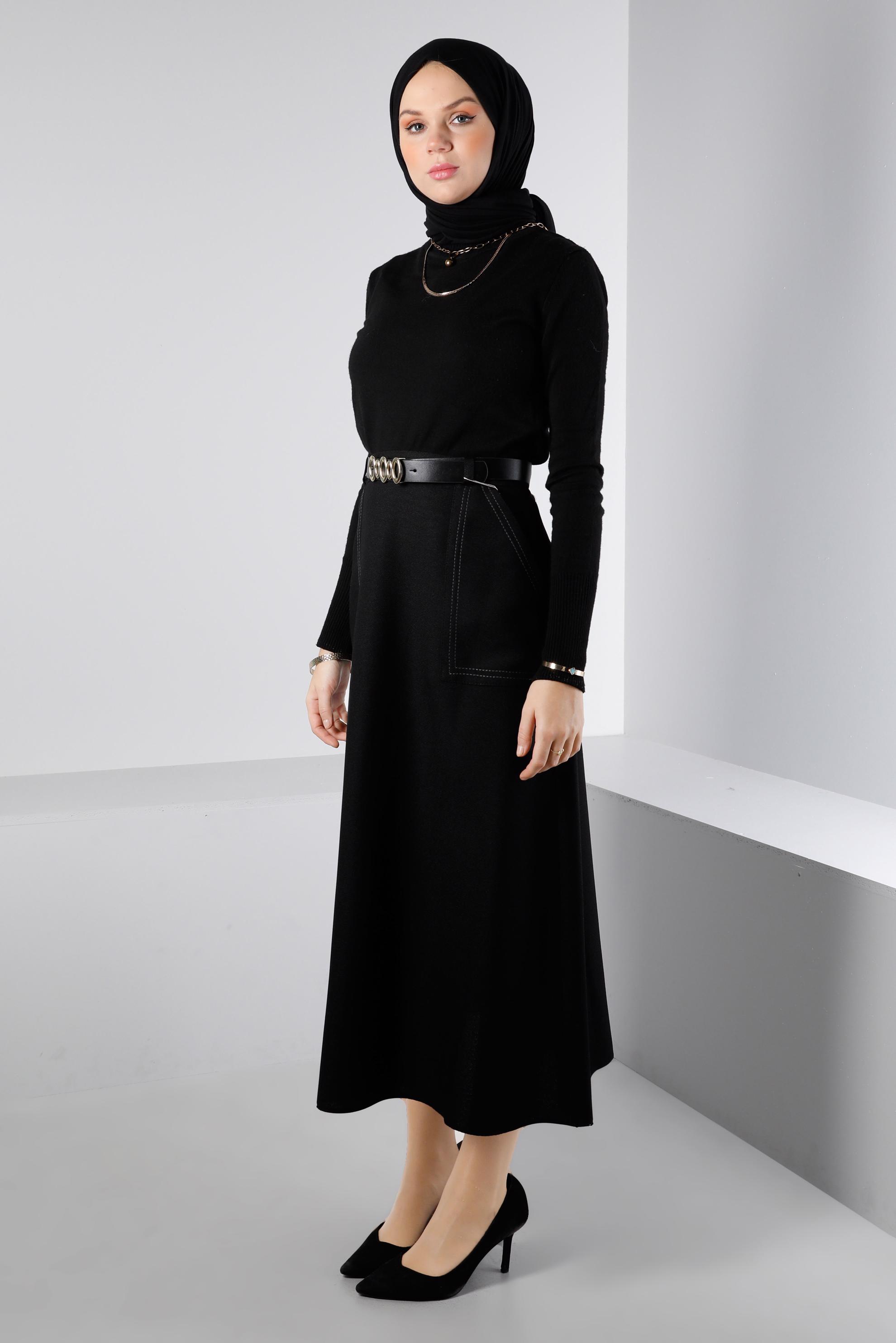 Vêtements hijab NOIR JUPE CEINTURÉE AVEC POCHE 60334
