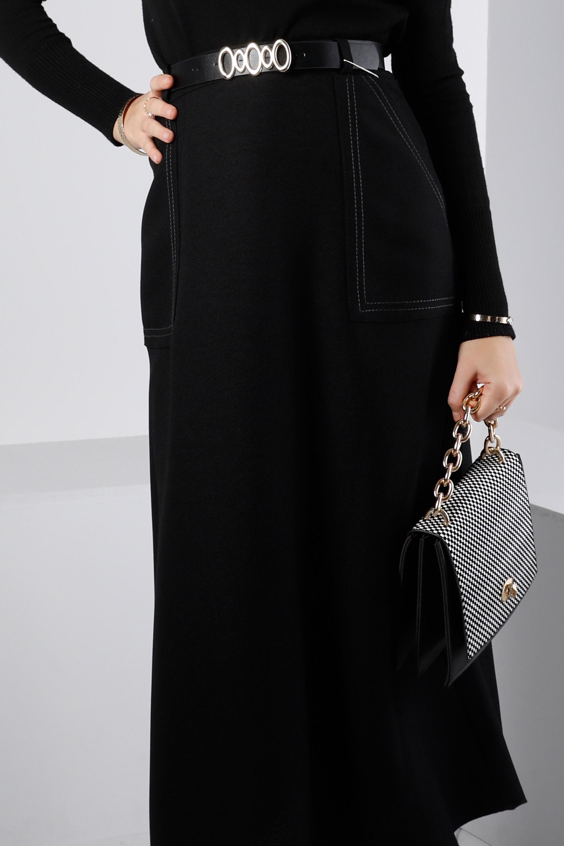 Vêtements hijab NOIR JUPE CEINTURÉE AVEC POCHE 60334