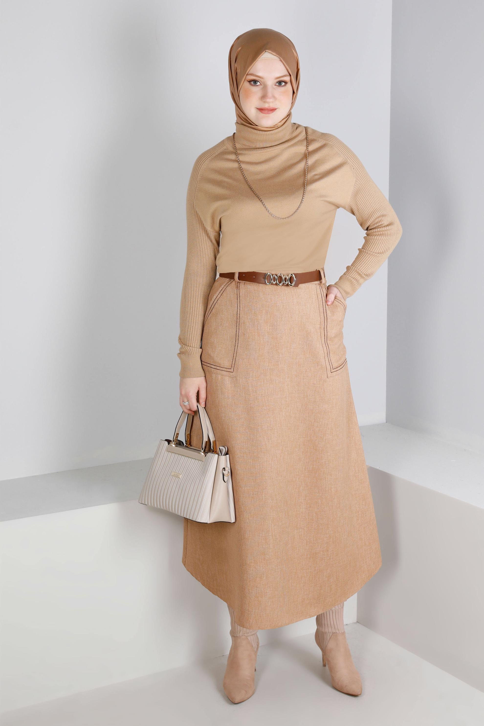 Vêtements hijab BRUN JUPE CEINTURÉE AVEC POCHE 60334