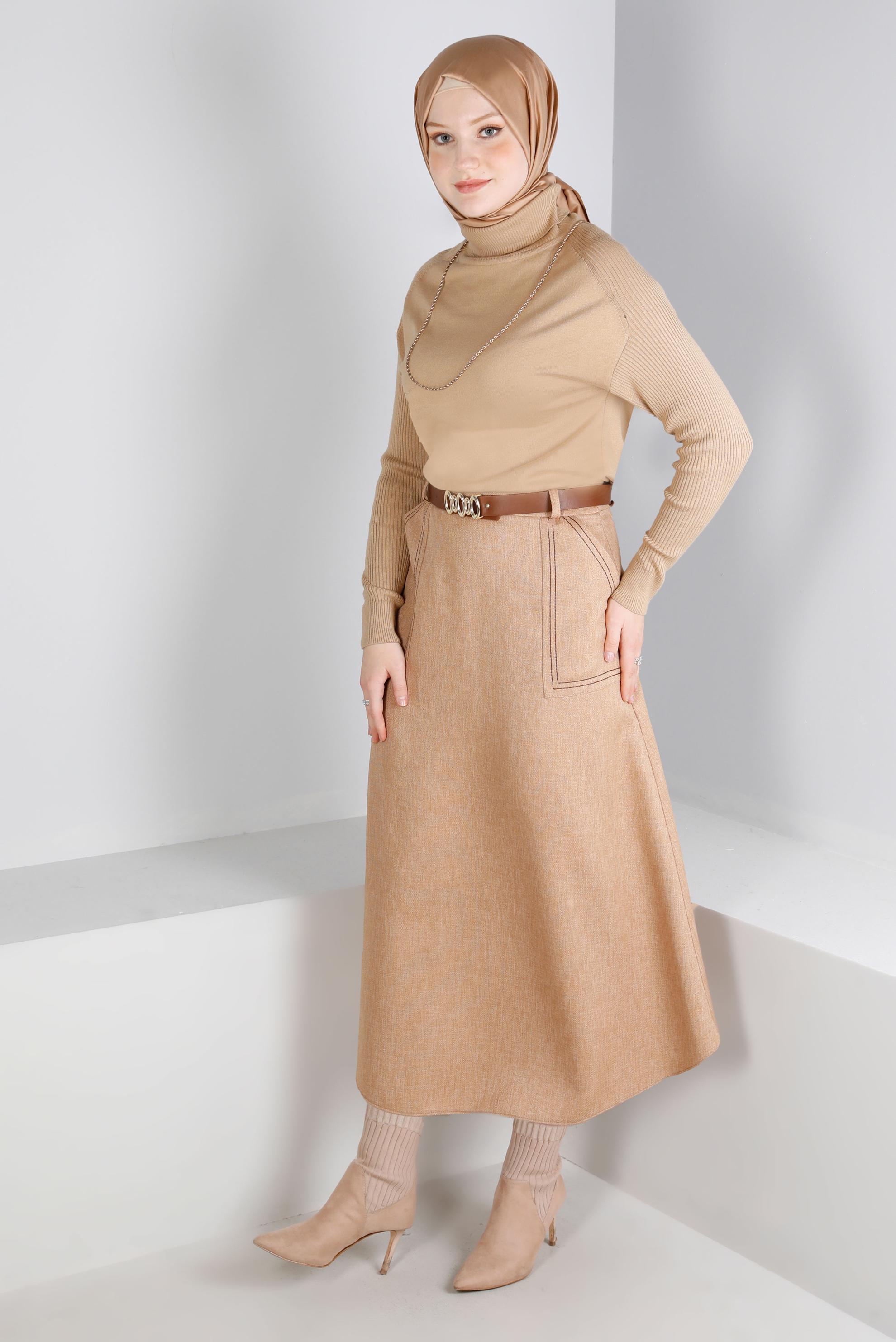Vêtements hijab BRUN JUPE CEINTURÉE AVEC POCHE 60334