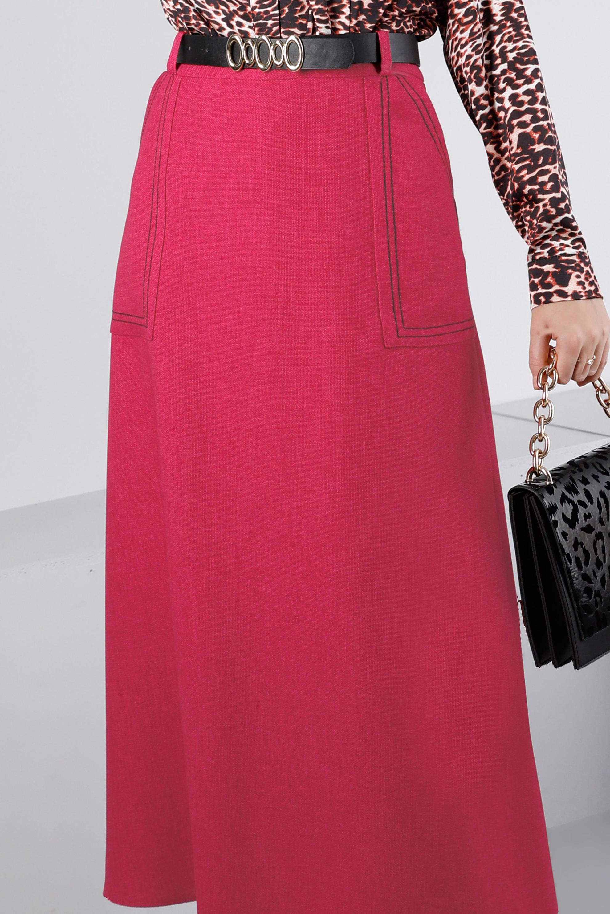 Tesettür giyim FUŞYA KEMERLİ CEPLİ ETEK 60334