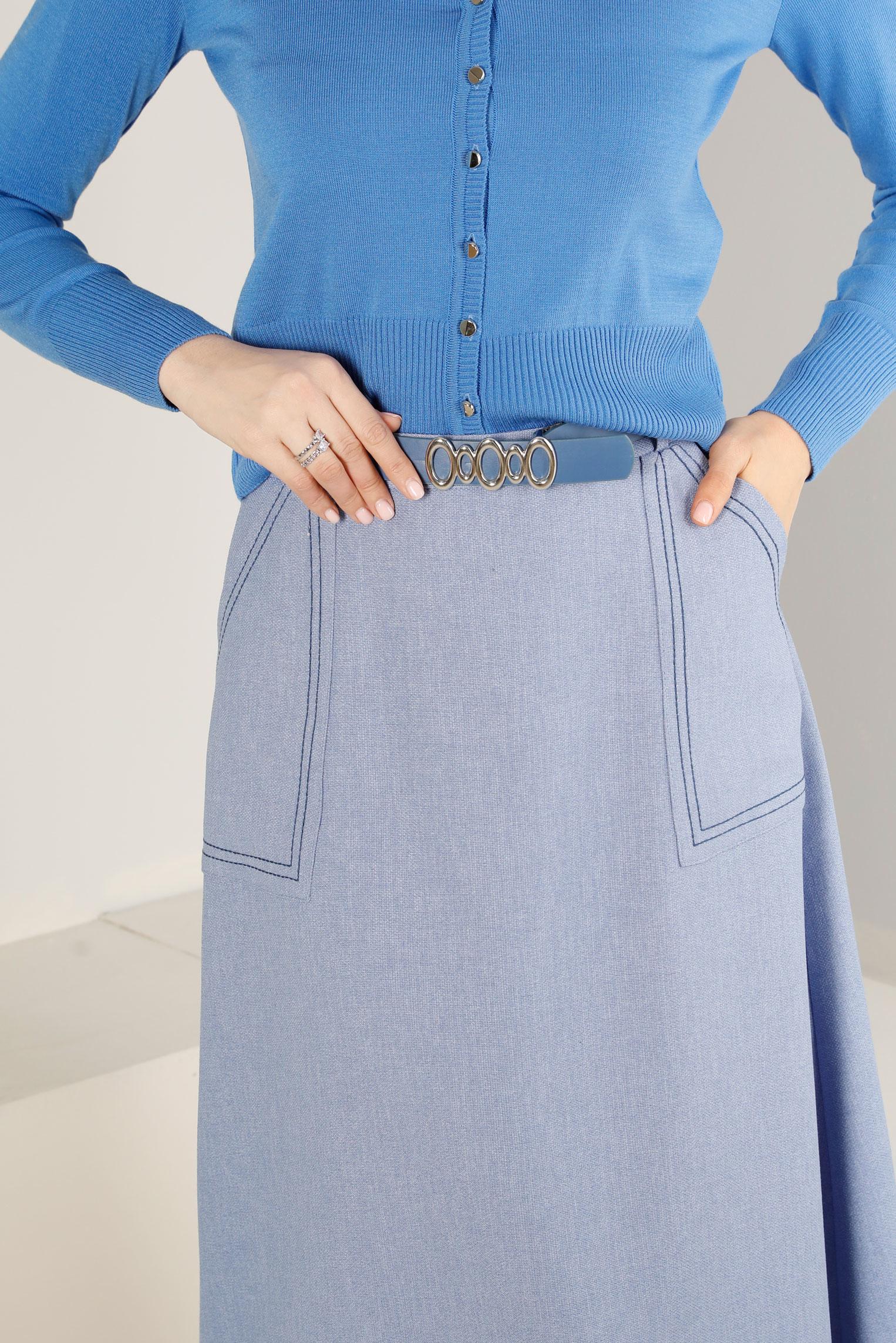 Tesettür giyim LACİVERT KEMERLİ CEPLİ ETEK 60334