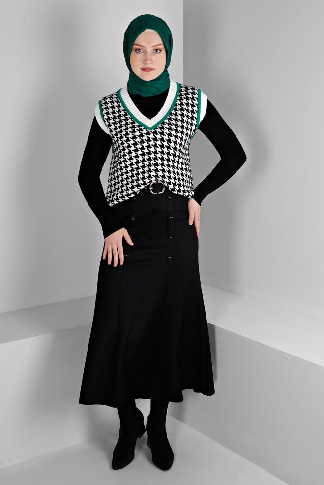 Tesettür giyim  KEMERLİ DÜĞME DETAYLI ETEK 60335 - ALVİNA