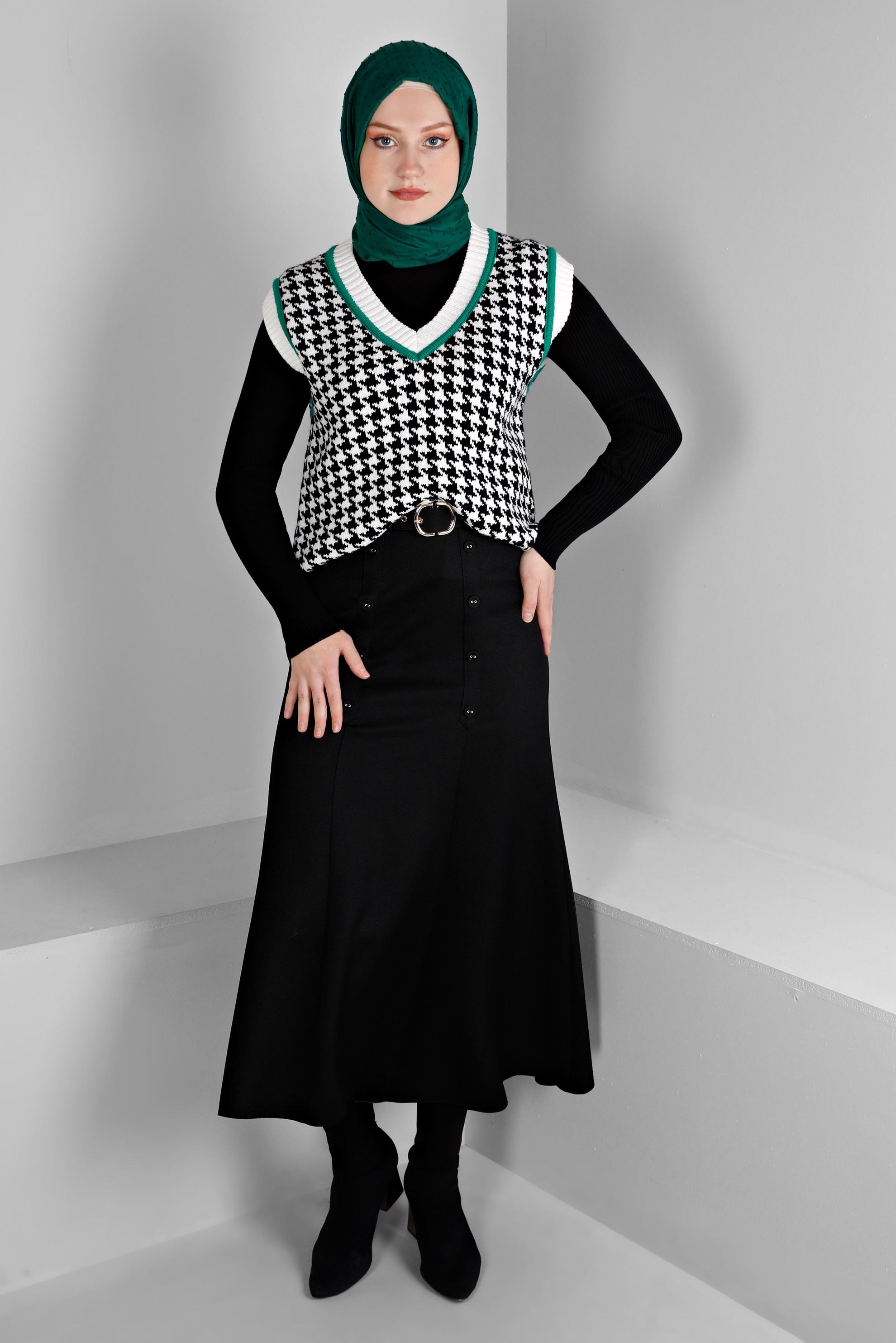 Hijab clothing BLACK BELTED SKIRT WITH BUTTON DETAIL 60335