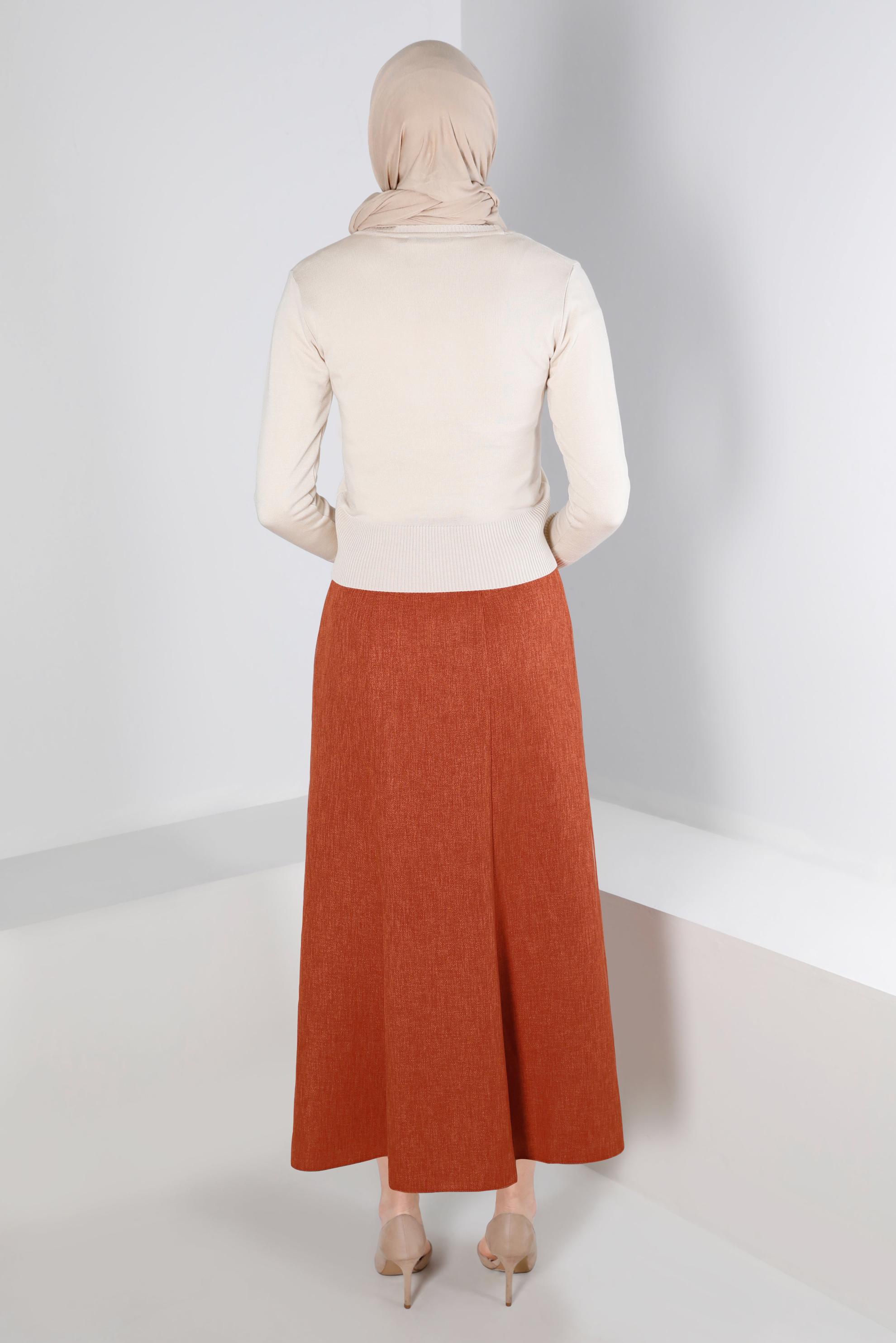 Vêtements hijab ORANGE JUPE CEINTURÉE AVEC DÉTAIL BOUTONS 60335