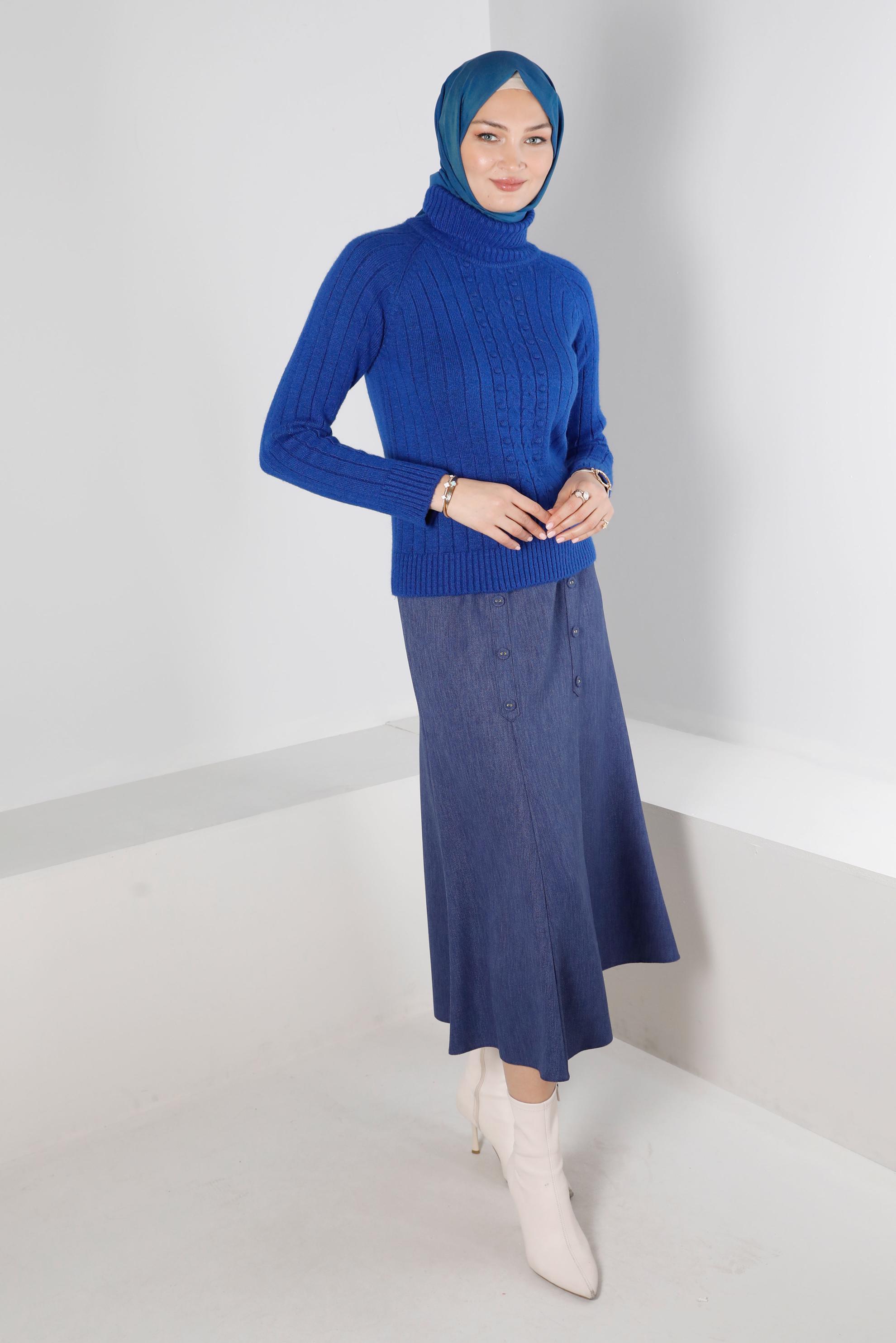 Hijab clothing NAVY BLUE BELTED SKIRT WITH BUTTON DETAIL 60335