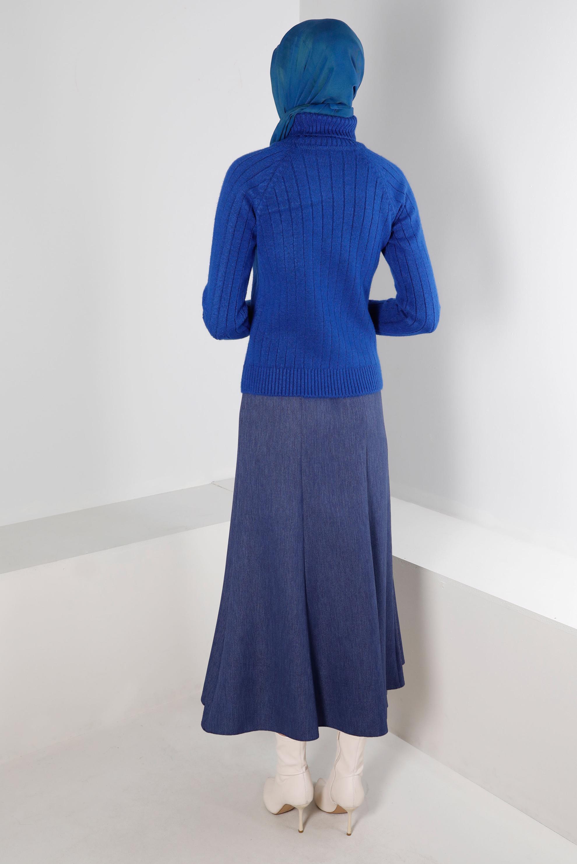 Hijab clothing NAVY BLUE BELTED SKIRT WITH BUTTON DETAIL 60335