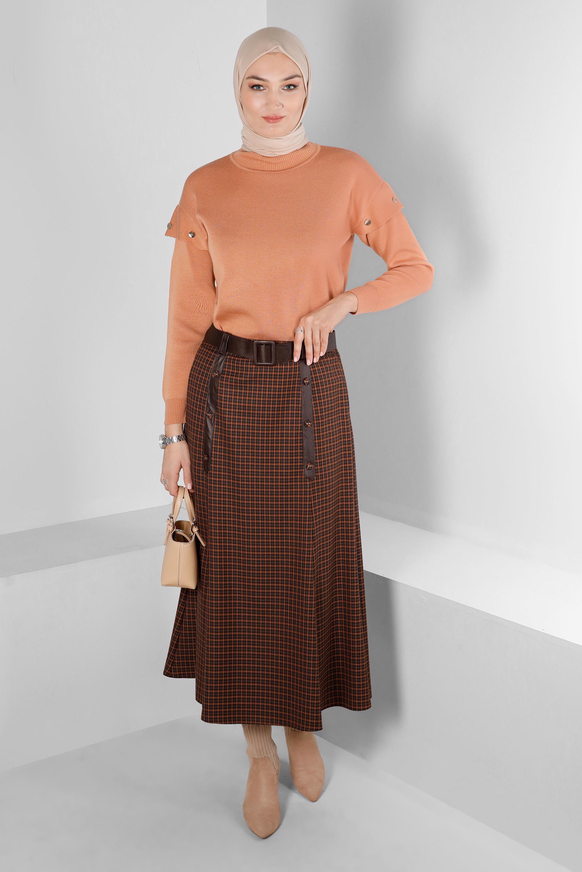 Hijab clothing TABA BUTTON DETAIL CHECKED SKIRT 60336 
