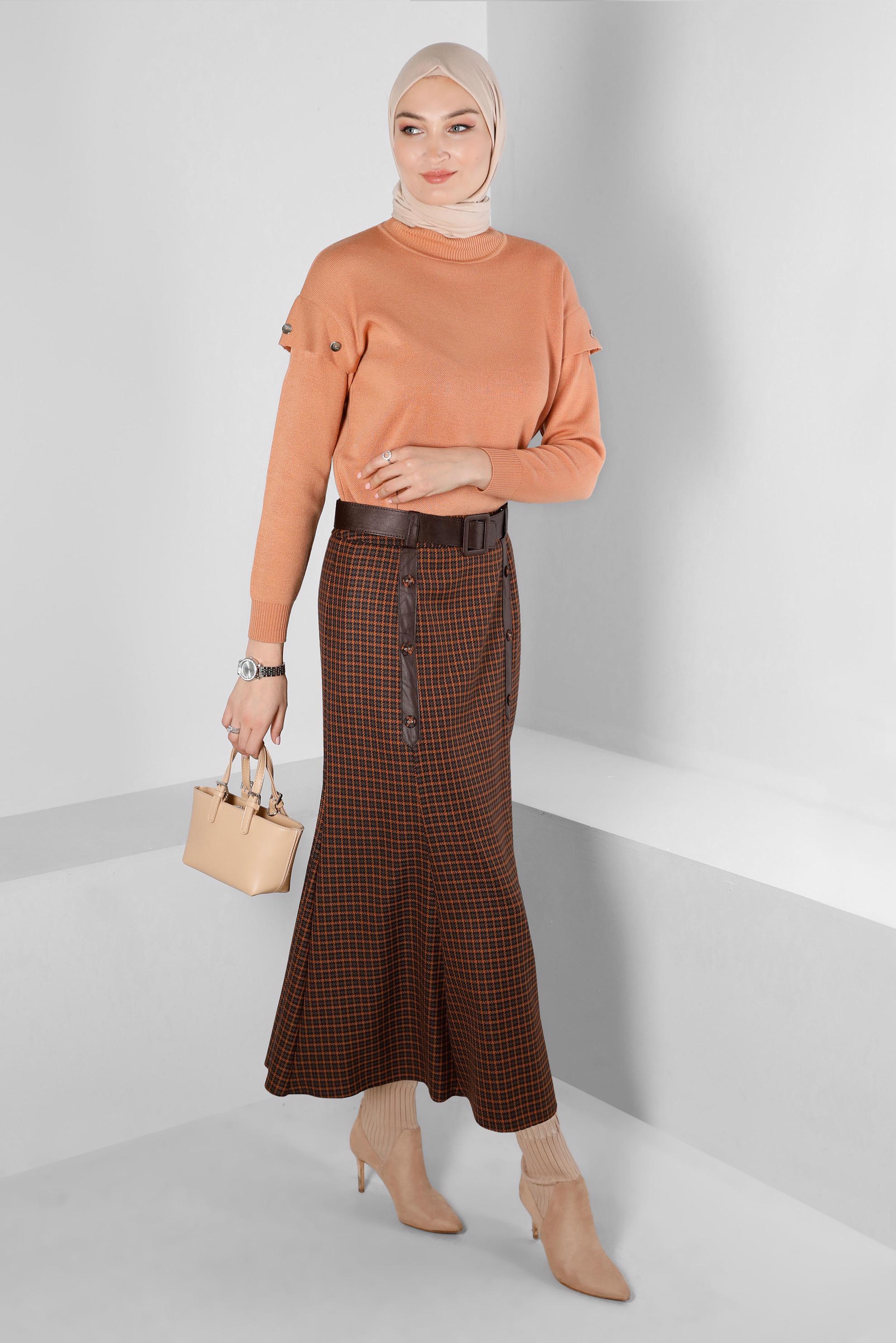 Hijab clothing TABA BUTTON DETAIL CHECKED SKIRT 60336 