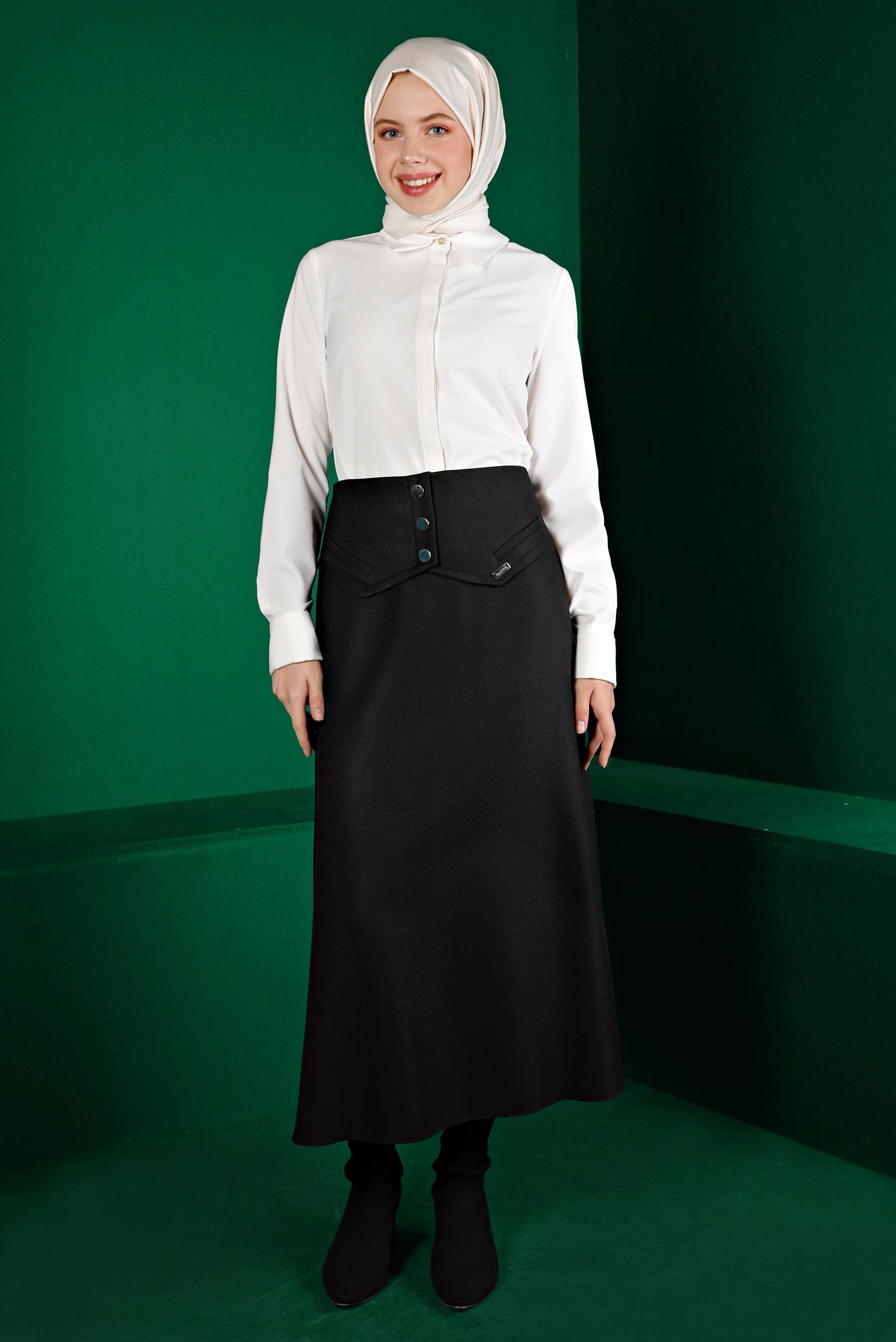 Hijab clothing BLACK BUTTON DETAIL SKIRT 60337