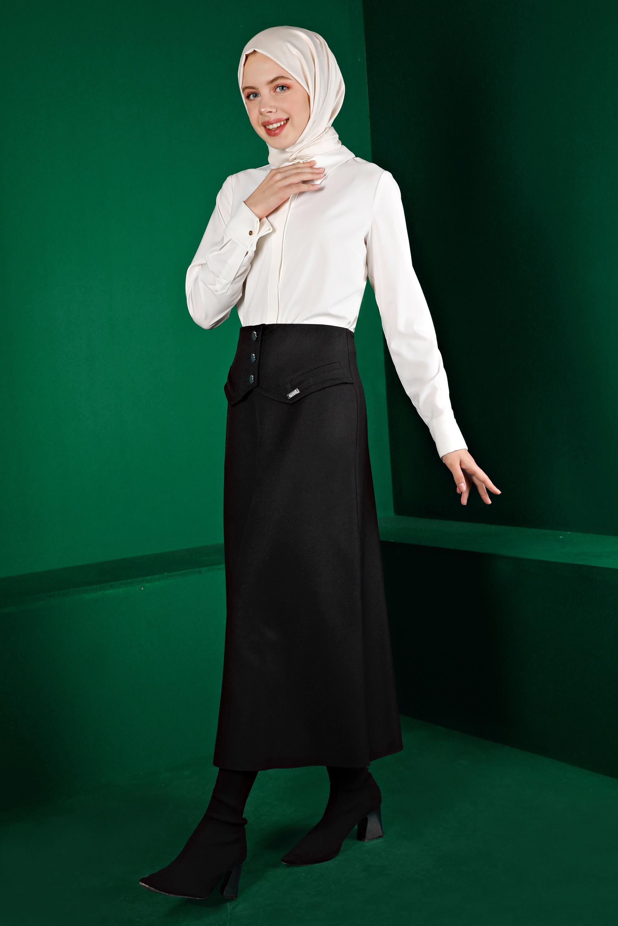 Hijab clothing BLACK BUTTON DETAIL SKIRT 60337