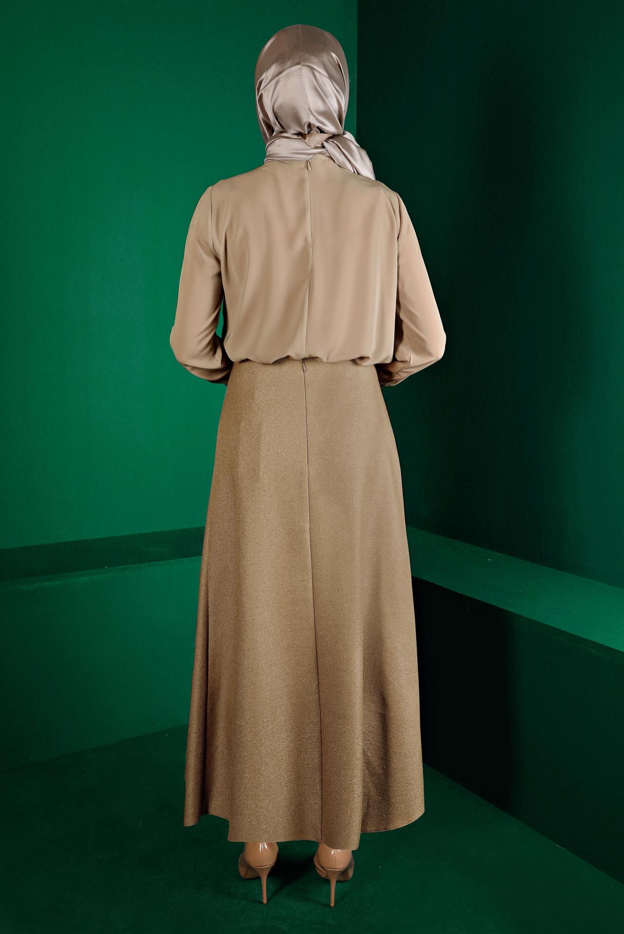 Hijab clothing BEIGE BUTTON DETAIL SKIRT 60337