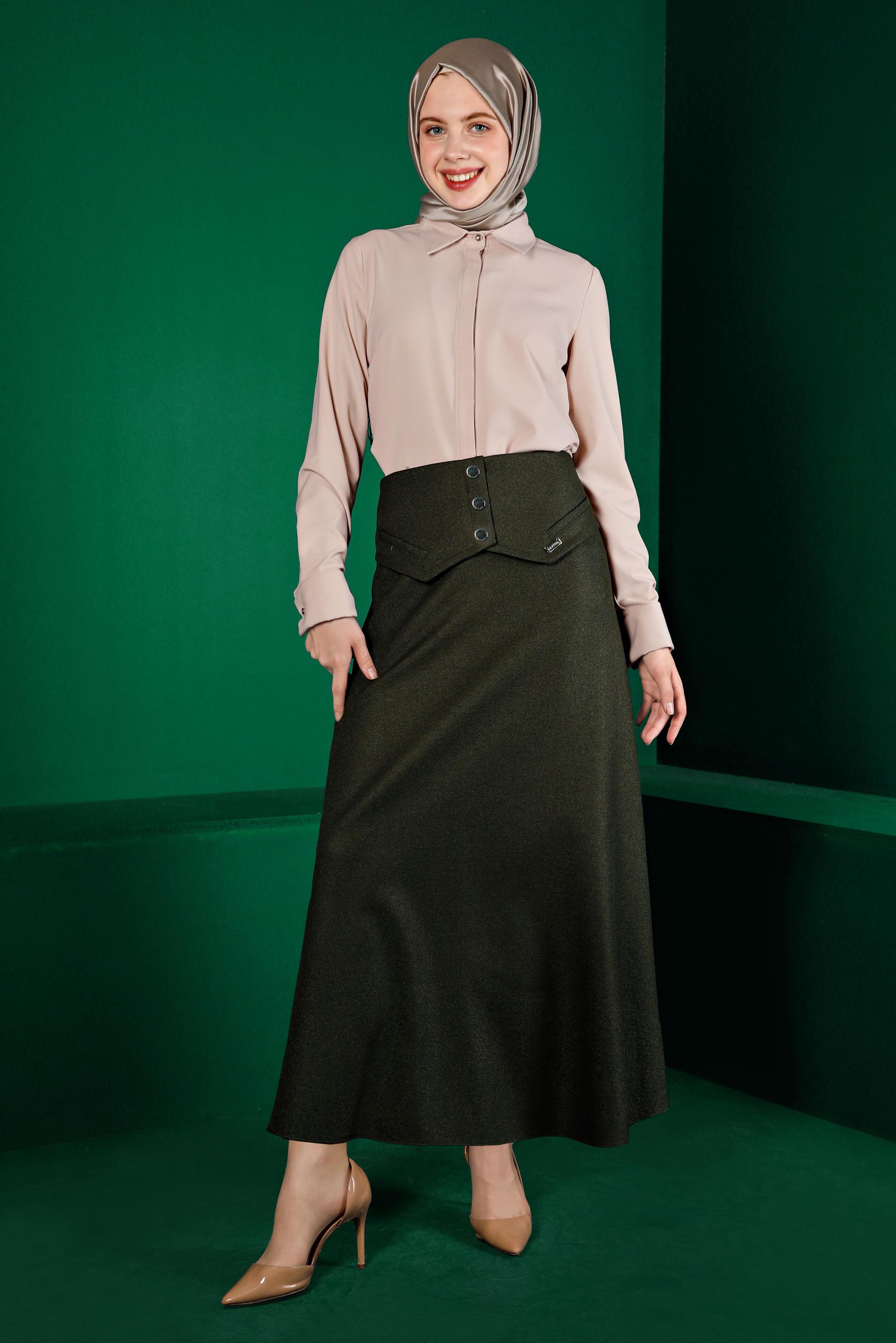 Vêtements hijab KAKI JUPE À BOUTONS 60337