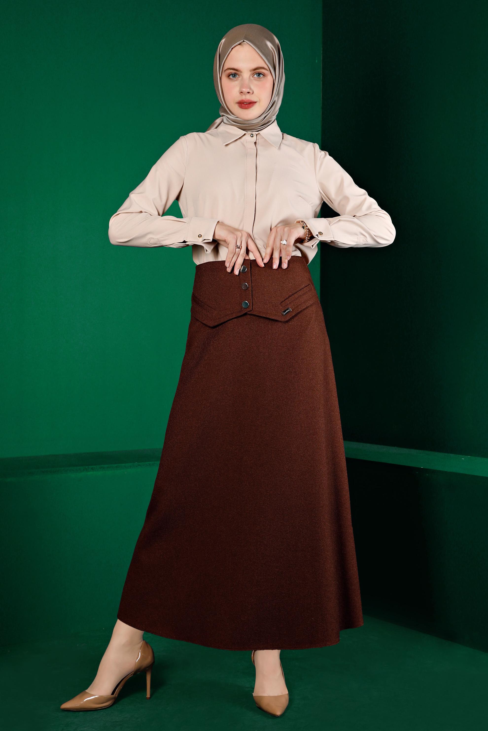 Vêtements hijab BRUN JUPE À BOUTONS 60337