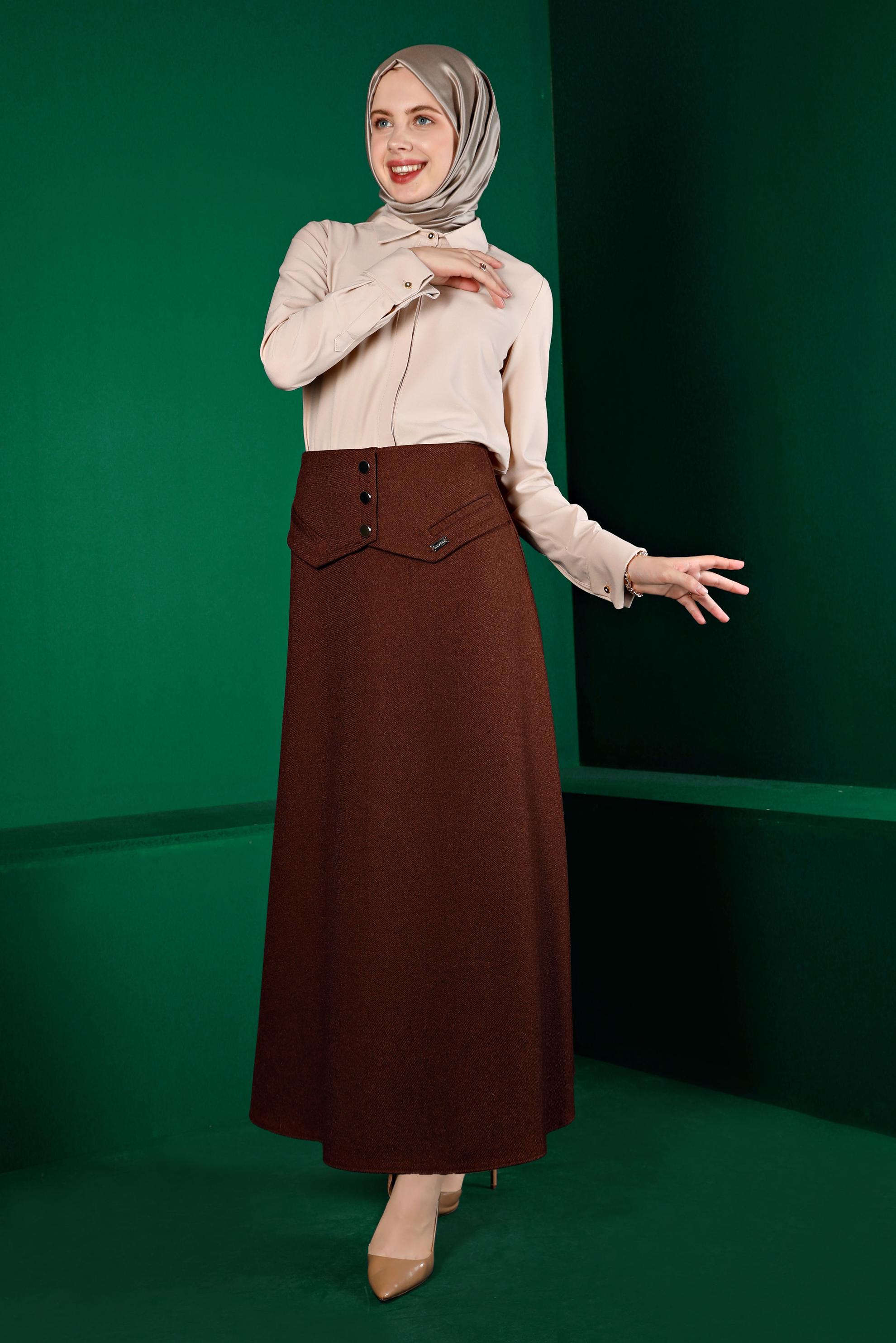 Vêtements hijab BRUN JUPE À BOUTONS 60337