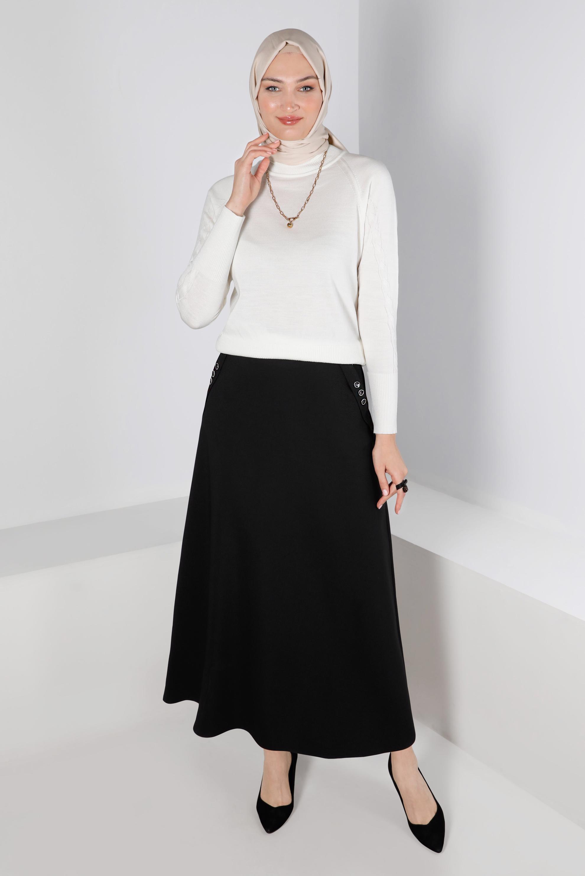 Vêtements hijab NOIR JUPE À VOLANTS AVEC POCHE 60339