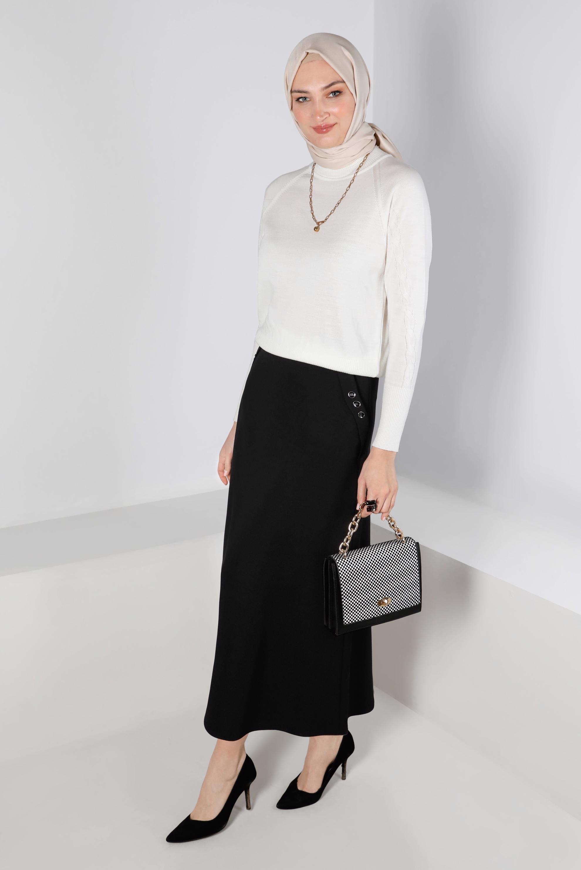 Vêtements hijab NOIR JUPE À VOLANTS AVEC POCHE 60339