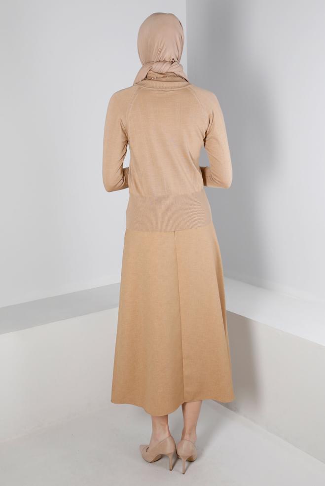 Tesettür giyim BEJ CEPLİ VOLANLI ETEK 60339 - ALVİNA