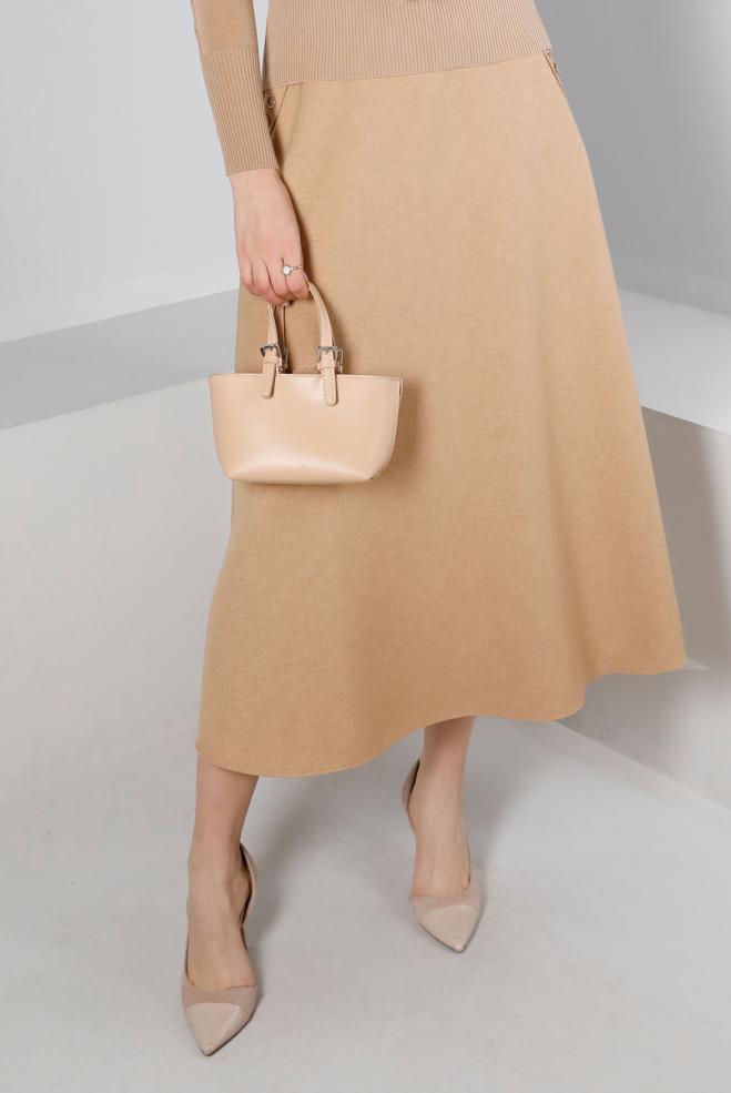 Tesettür giyim BEJ CEPLİ VOLANLI ETEK 60339 - ALVİNA