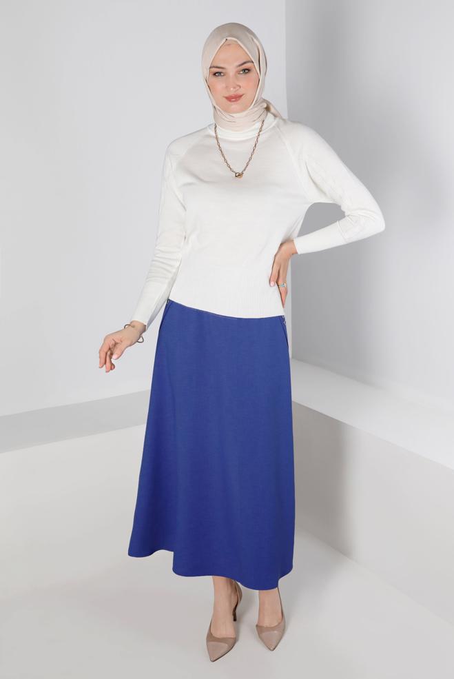 Tesettür giyim LACİVERT CEPLİ VOLANLI ETEK 60339 - ALVİNA