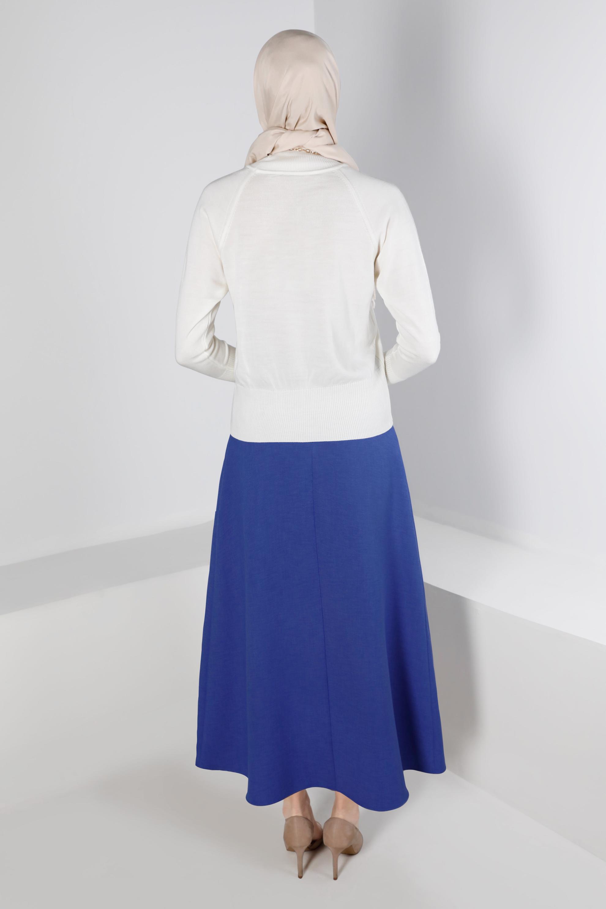 Tesettür giyim LACİVERT CEPLİ VOLANLI ETEK 60339