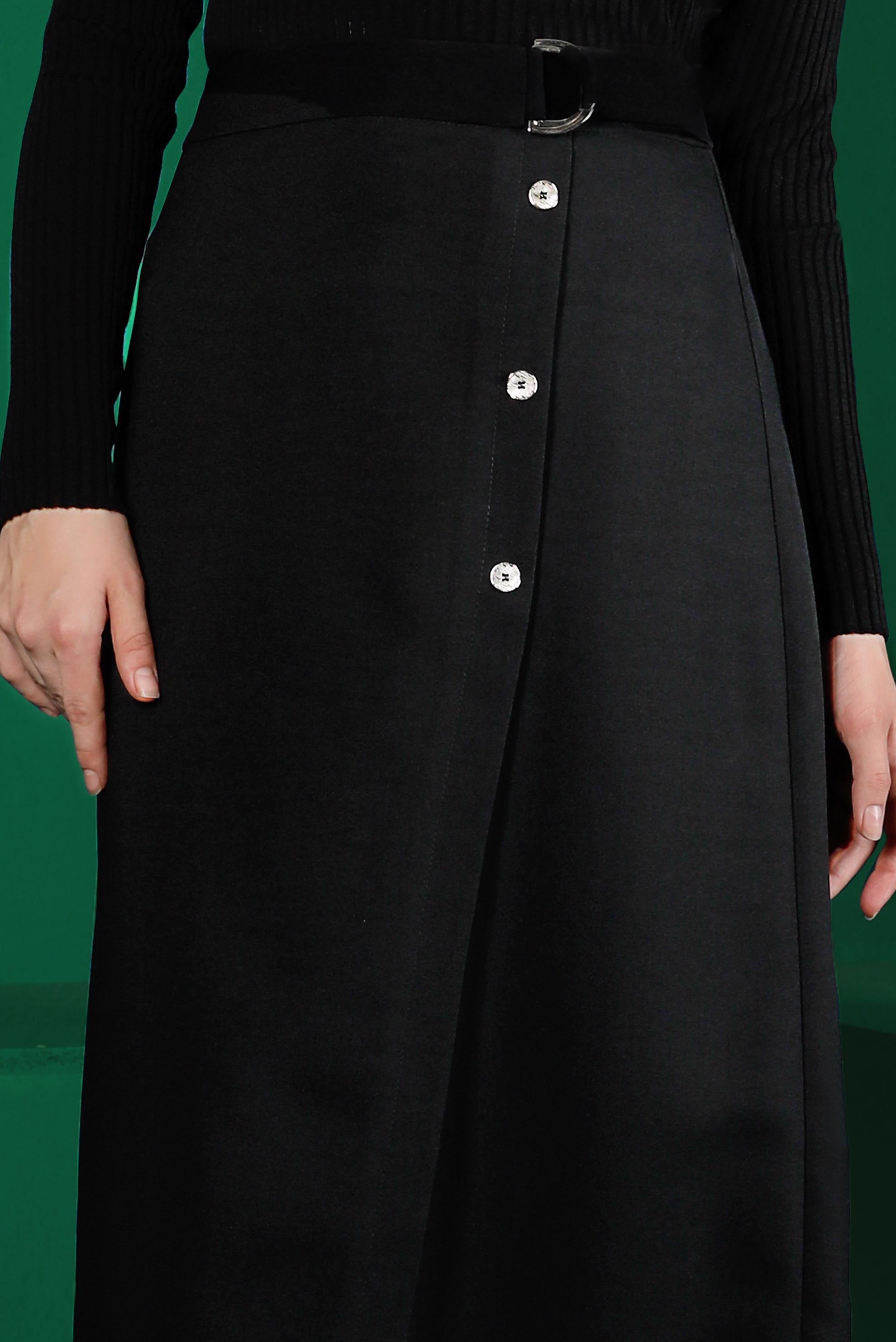 Tesettür giyim SİYAH DÜĞME DETAYLI ETEK 60341
